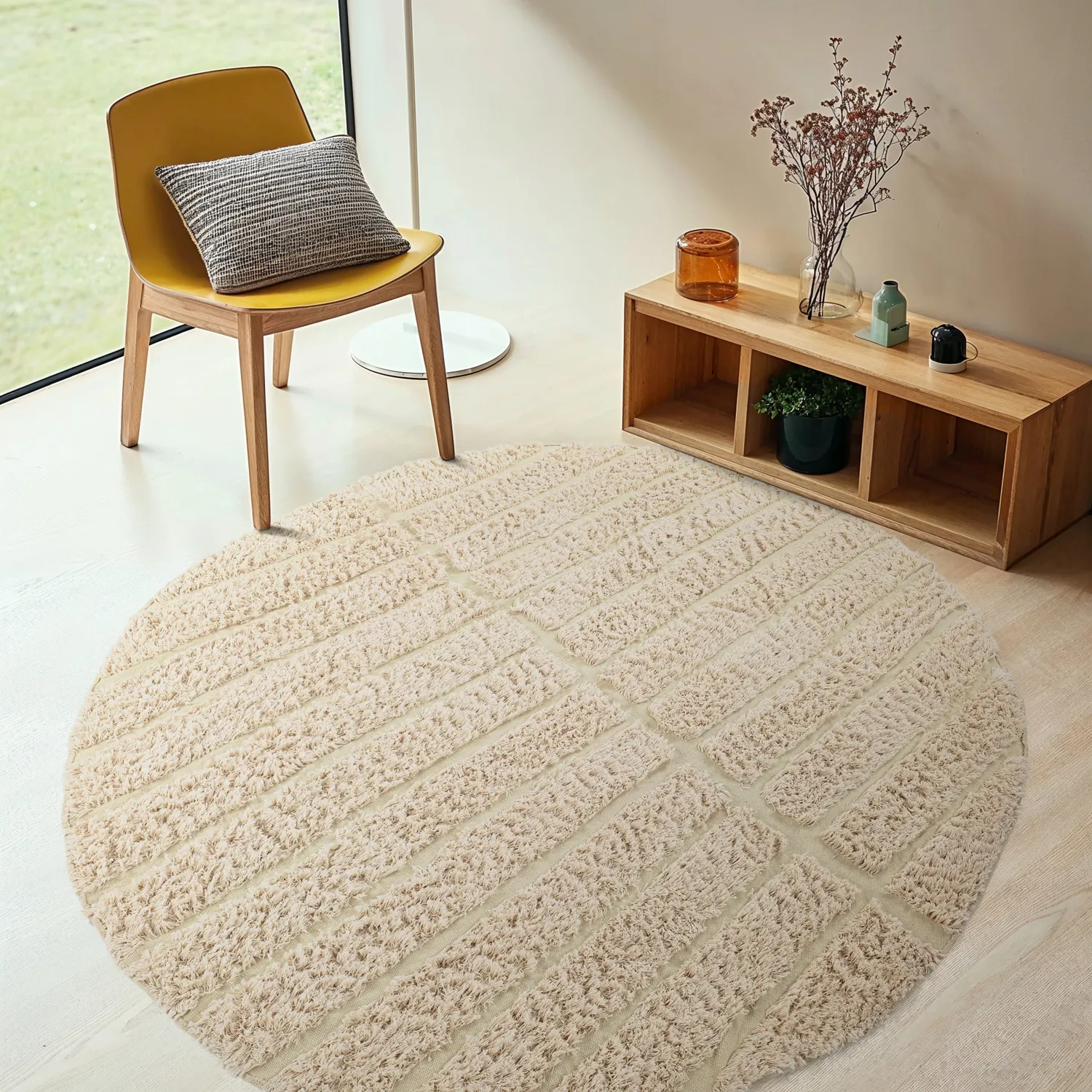Kulatý koberec - Ikara Natural Cotton Shaggy (krém)
