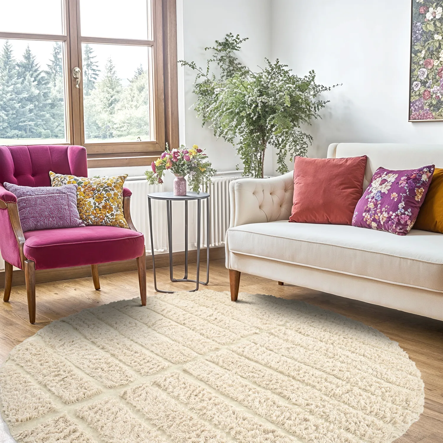Kulatý koberec - Ikara Natural Cotton Shaggy (krém)