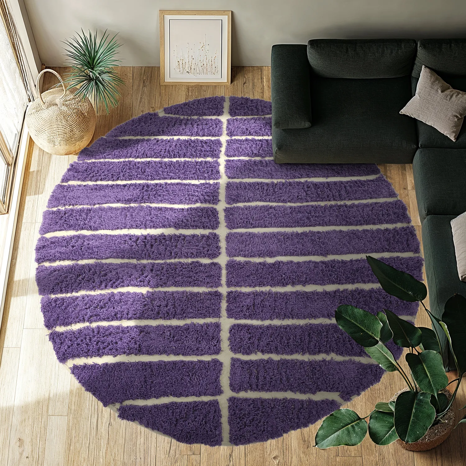 Kulatý koberec - Ikara Natural Cotton Shaggy (fialová)