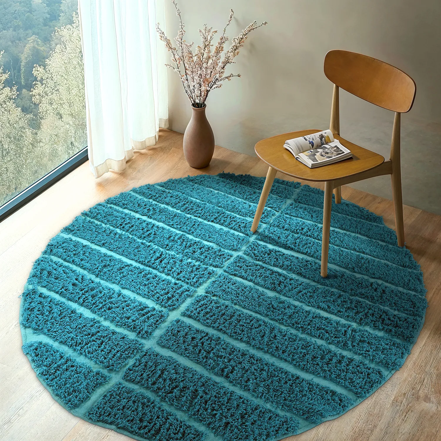 Kulatý koberec - Ikara Natural Cotton Shaggy (tyrkysový)