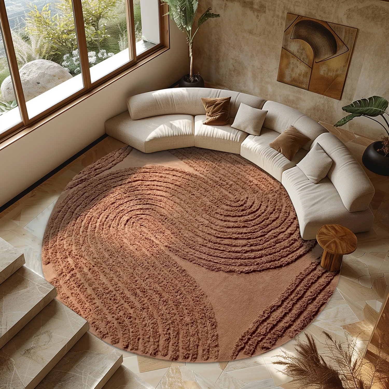 Kulatý koberec - Jovie Natural Cotton Shaggy (terakota)