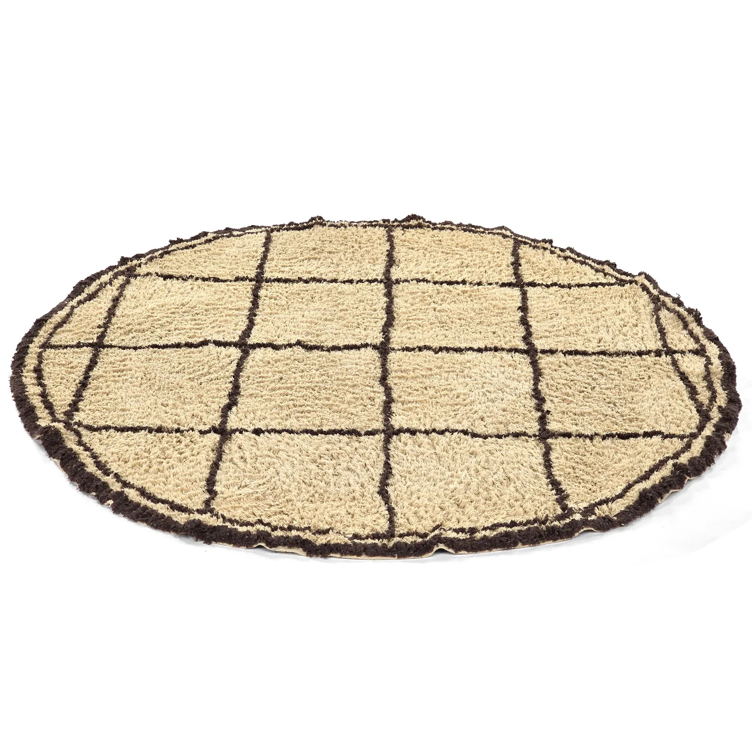 Kulatý koberec - Lana Natural Cotton Shaggy (béžová/hnědá)