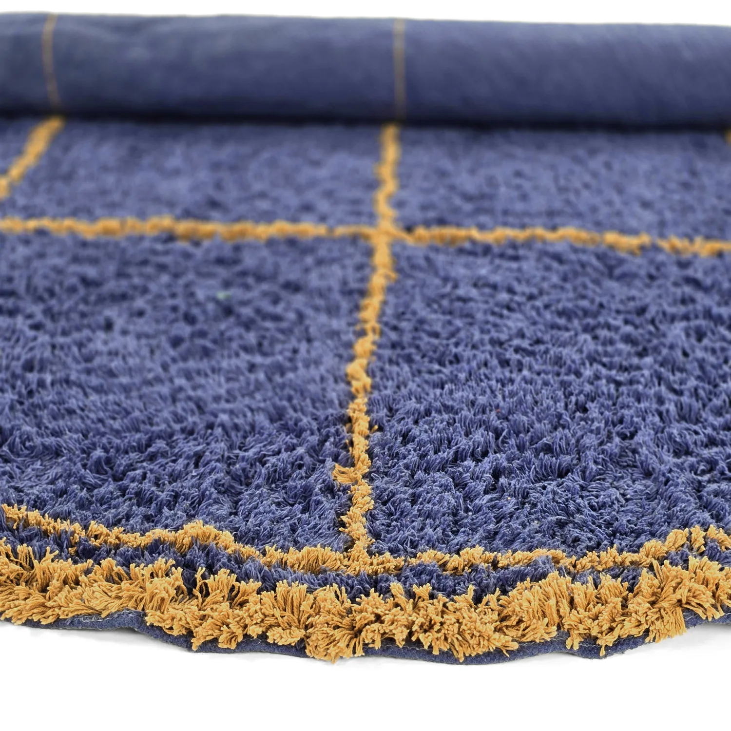 Kulatý koberec - Lana Natural Cotton Shaggy (modrá/žlutá)