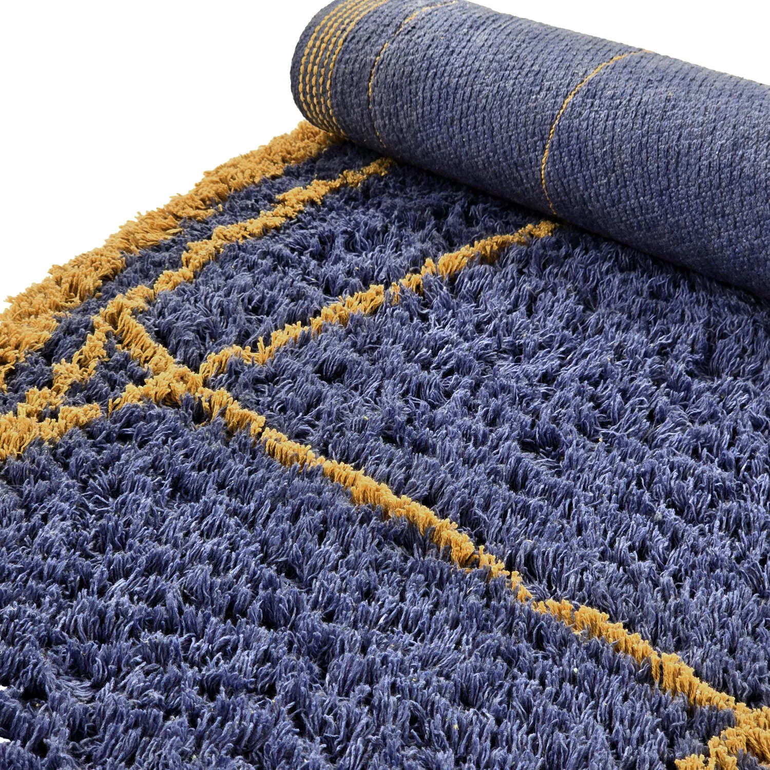 Kulatý koberec - Lana Natural Cotton Shaggy (modrá/žlutá)