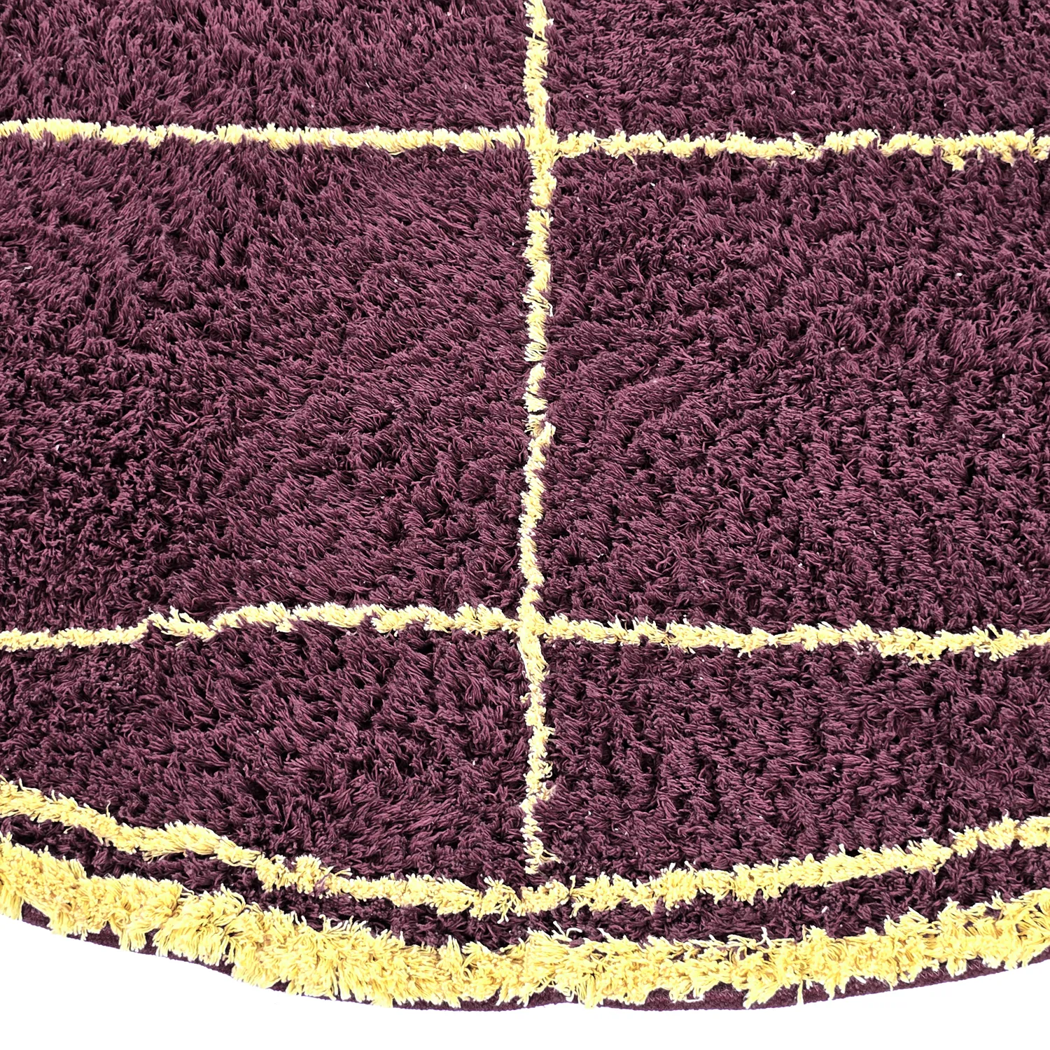 Kulatý koberec - Lana Natural Cotton Shaggy (vínová/žlutá)