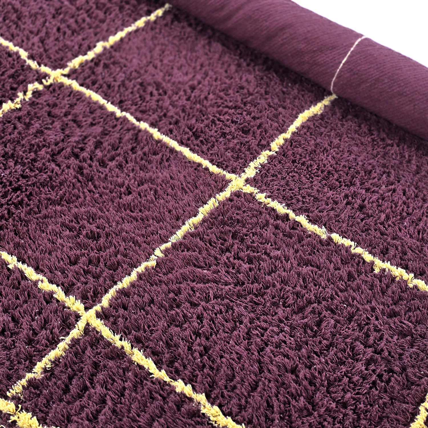 Kulatý koberec - Lana Natural Cotton Shaggy (vínová/žlutá)