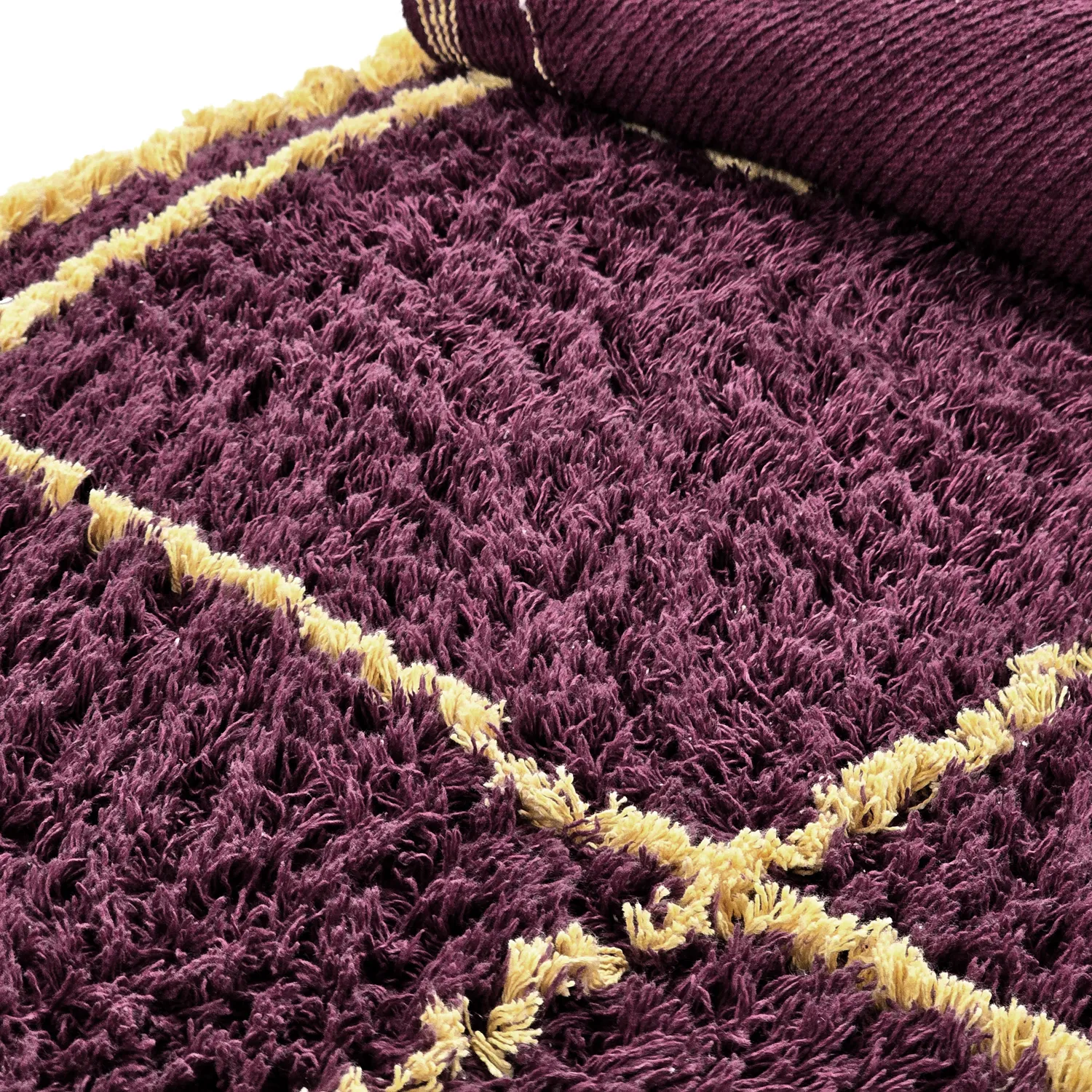 Kulatý koberec - Lana Natural Cotton Shaggy (vínová/žlutá)