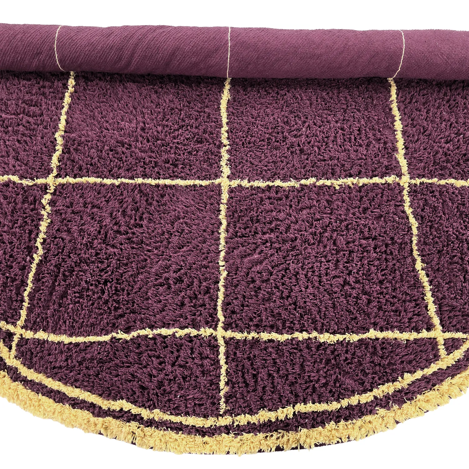 Kulatý koberec - Lana Natural Cotton Shaggy (vínová/žlutá)