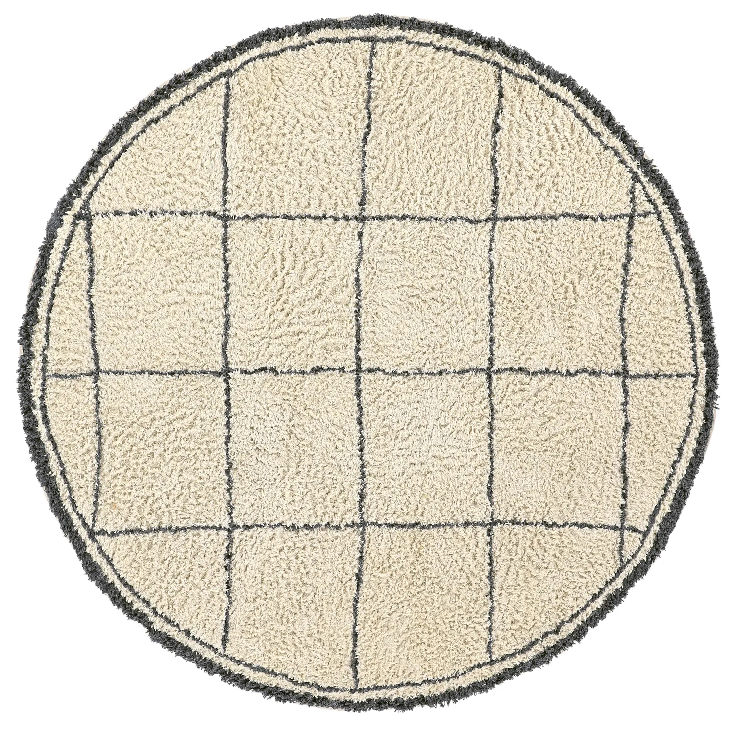 Kulatý koberec - Lana Natural Cotton Shaggy (krémová/tmavě šedá)