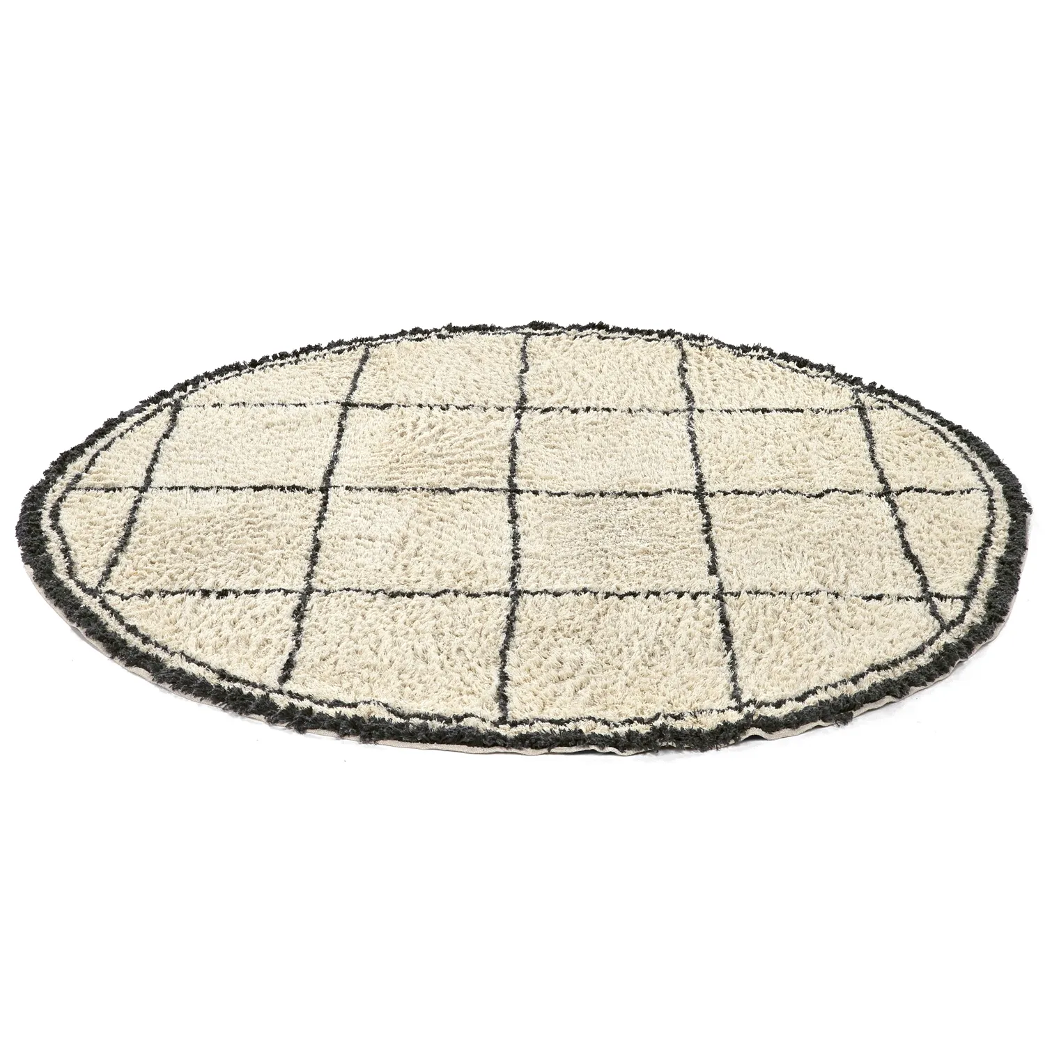 Kulatý koberec - Lana Natural Cotton Shaggy (krémová/tmavě šedá)