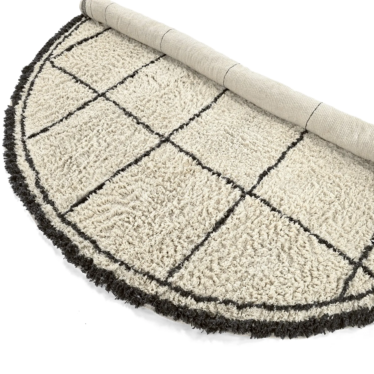Kulatý koberec - Lana Natural Cotton Shaggy (krémová/tmavě šedá)