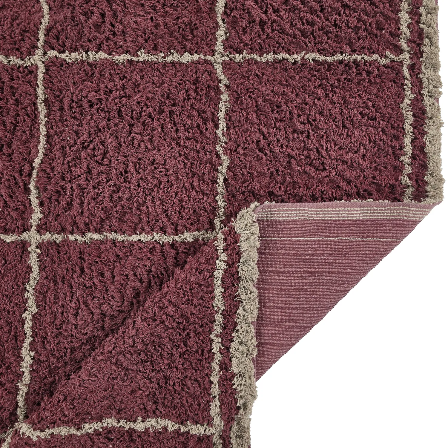 Shaggy koberce - Lana Natural Cotton Shaggy (taupe/červený)