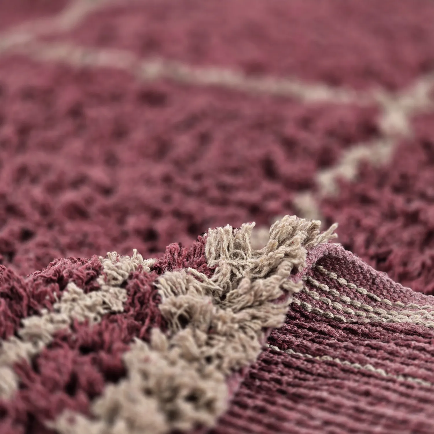 Shaggy koberce - Lana Natural Cotton Shaggy (taupe/červený)