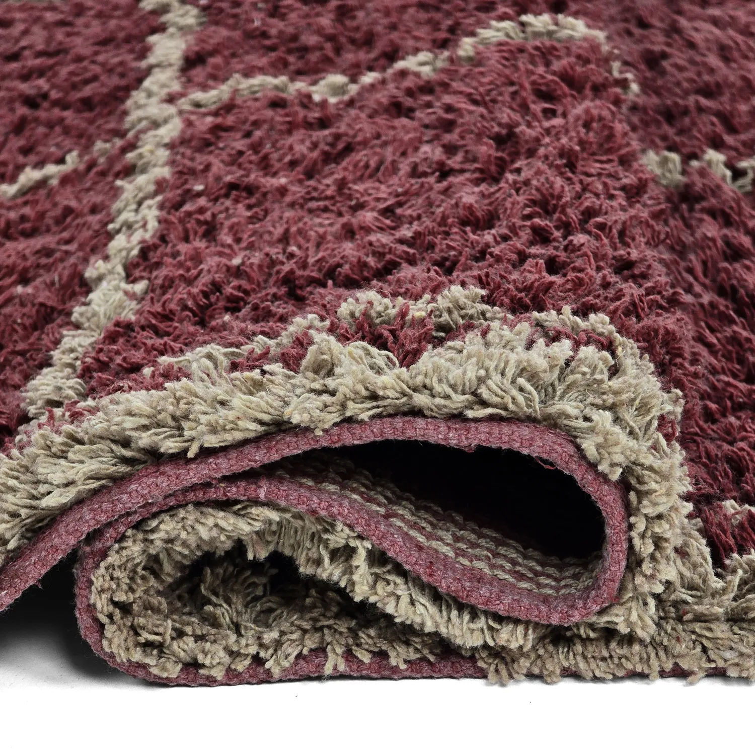 Shaggy koberce - Lana Natural Cotton Shaggy (taupe/červený)