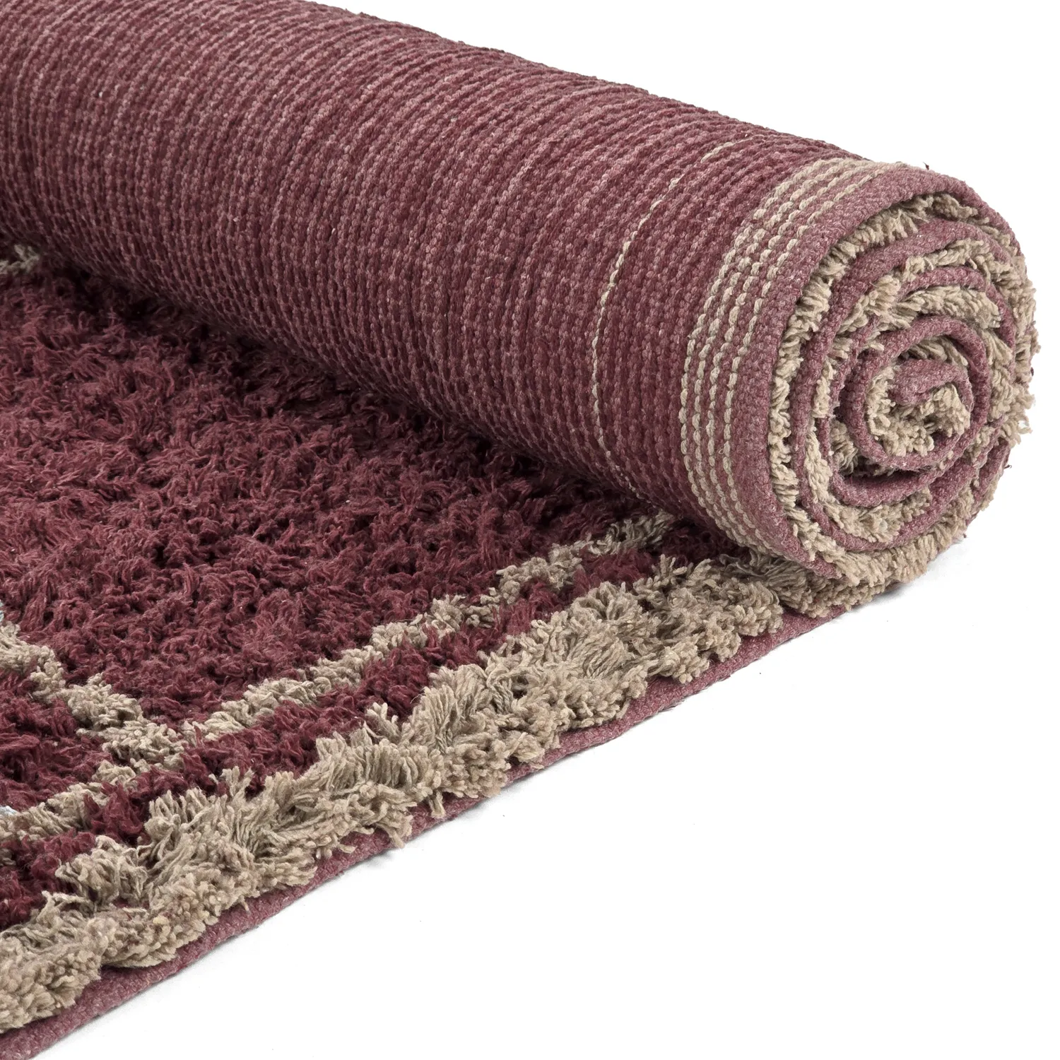 Shaggy koberce - Lana Natural Cotton Shaggy (taupe/červený)