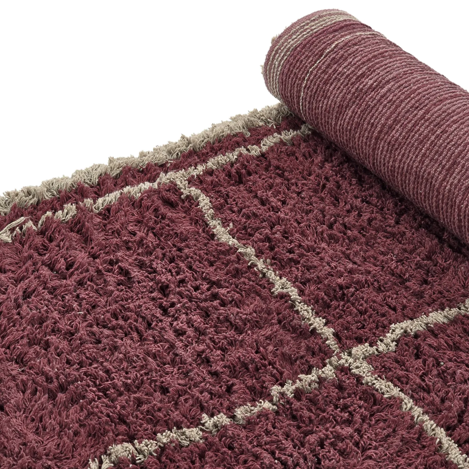 Shaggy koberce - Lana Natural Cotton Shaggy (taupe/červený)