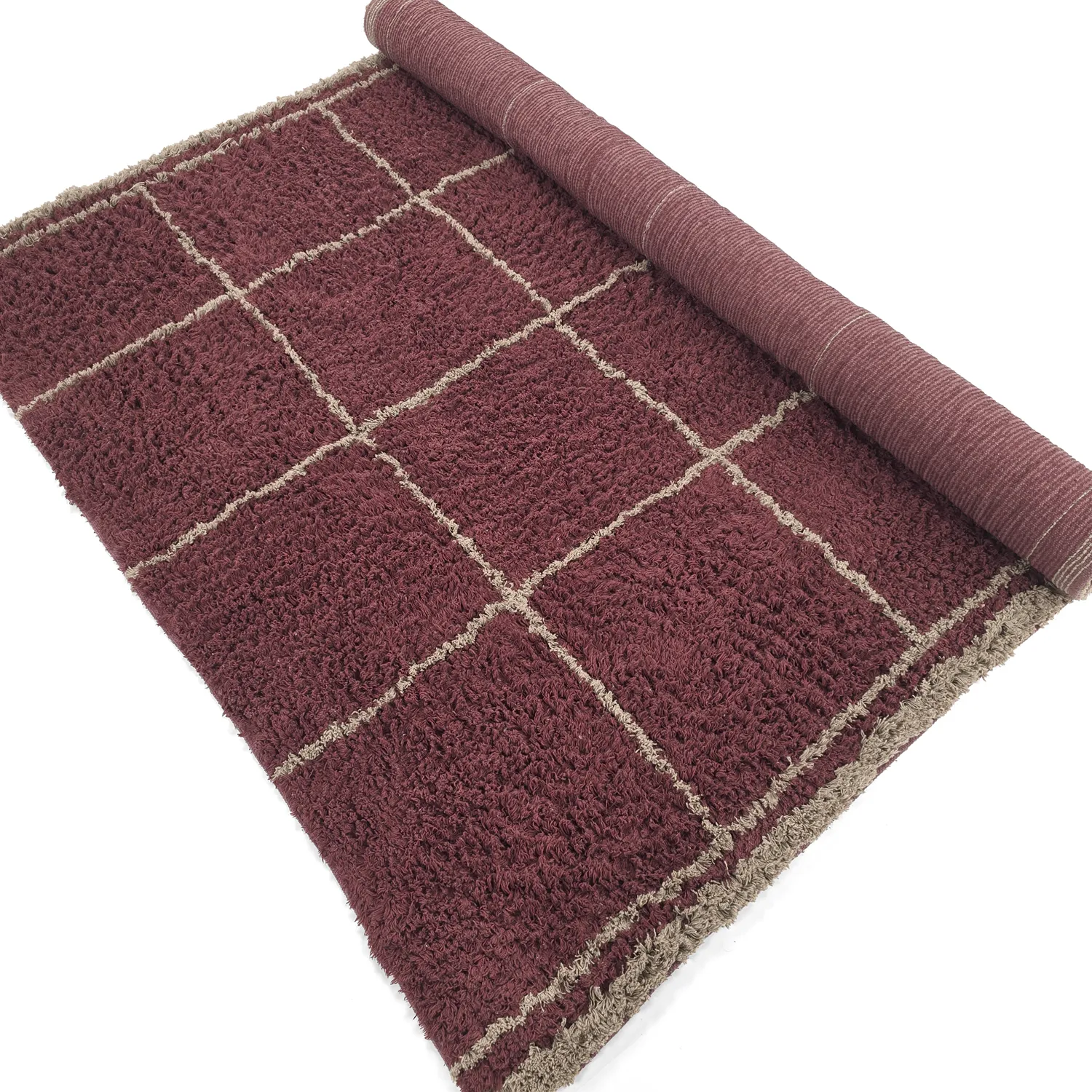 Shaggy koberce - Lana Natural Cotton Shaggy (taupe/červený)