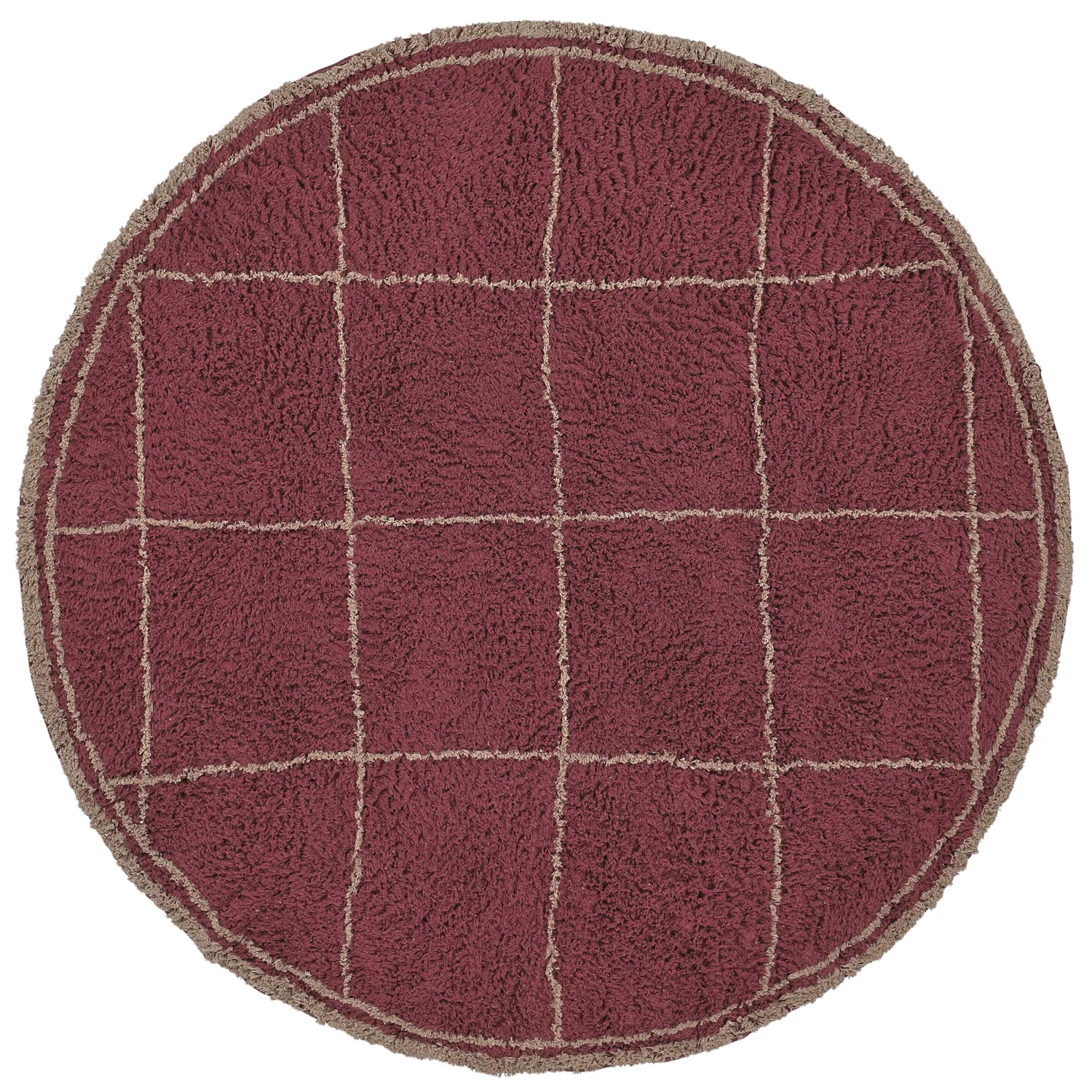 Kulatý koberec - Lana Natural Cotton Shaggy (taupe/červený)