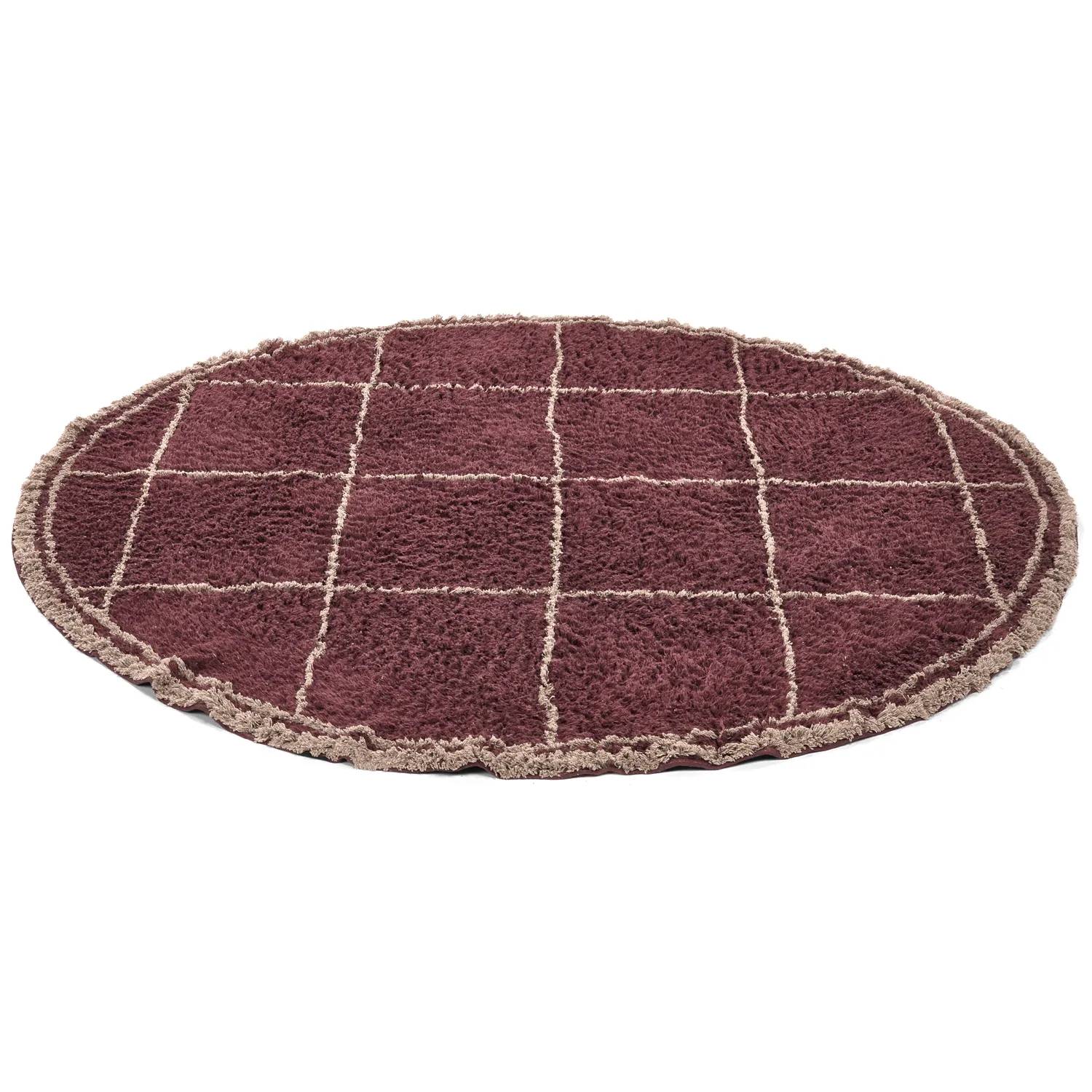 Kulatý koberec - Lana Natural Cotton Shaggy (taupe/červený)