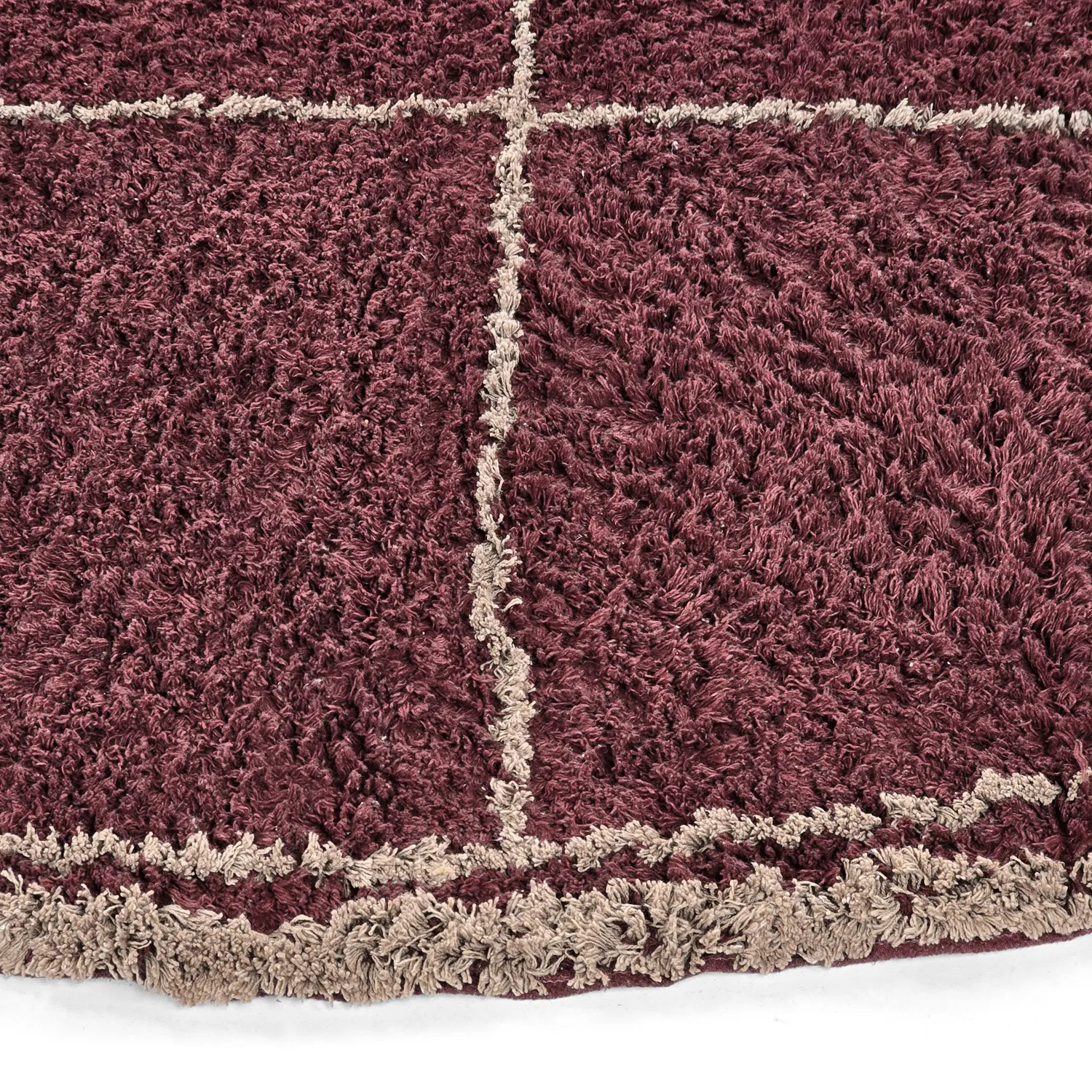 Kulatý koberec - Lana Natural Cotton Shaggy (taupe/červený)