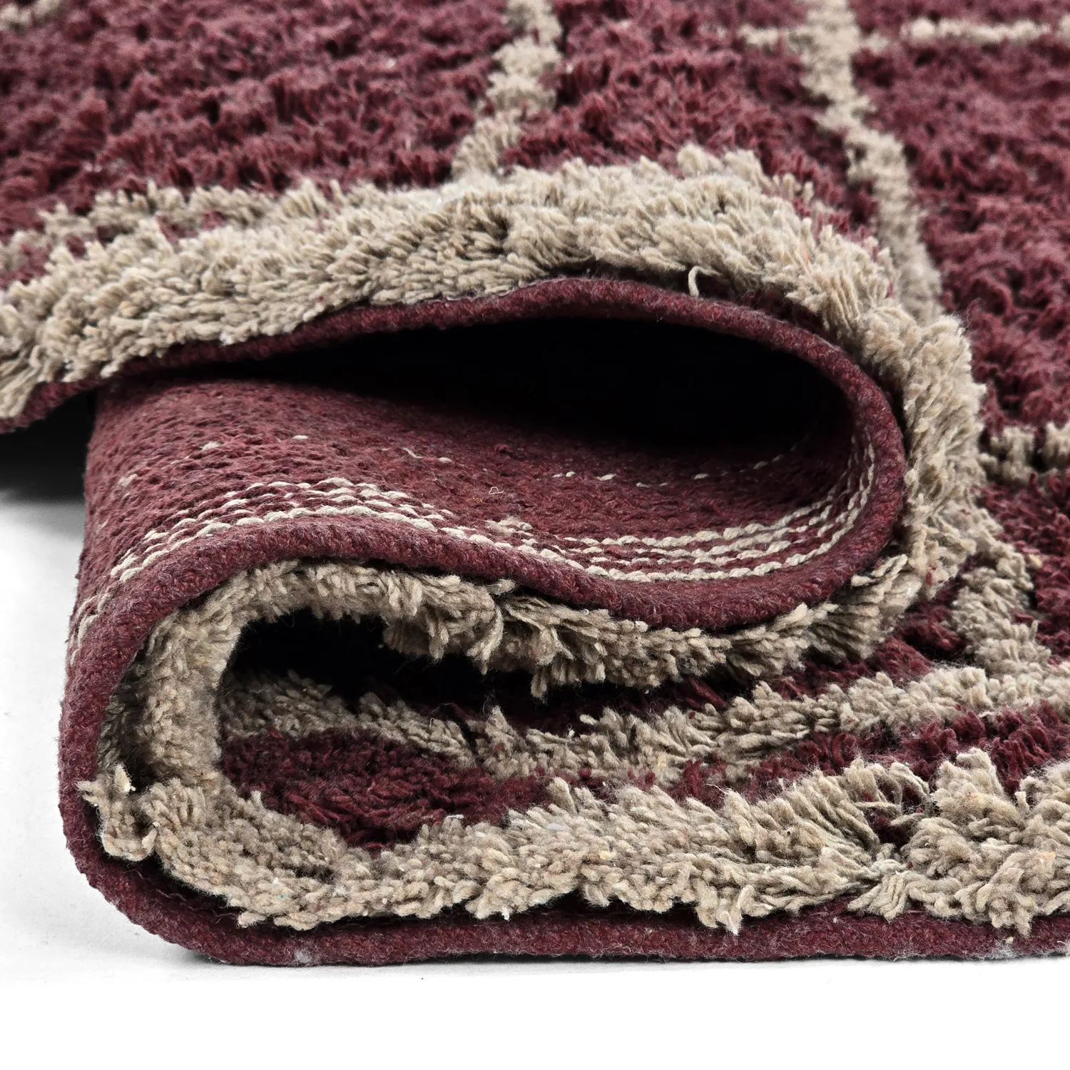 Kulatý koberec - Lana Natural Cotton Shaggy (taupe/červený)