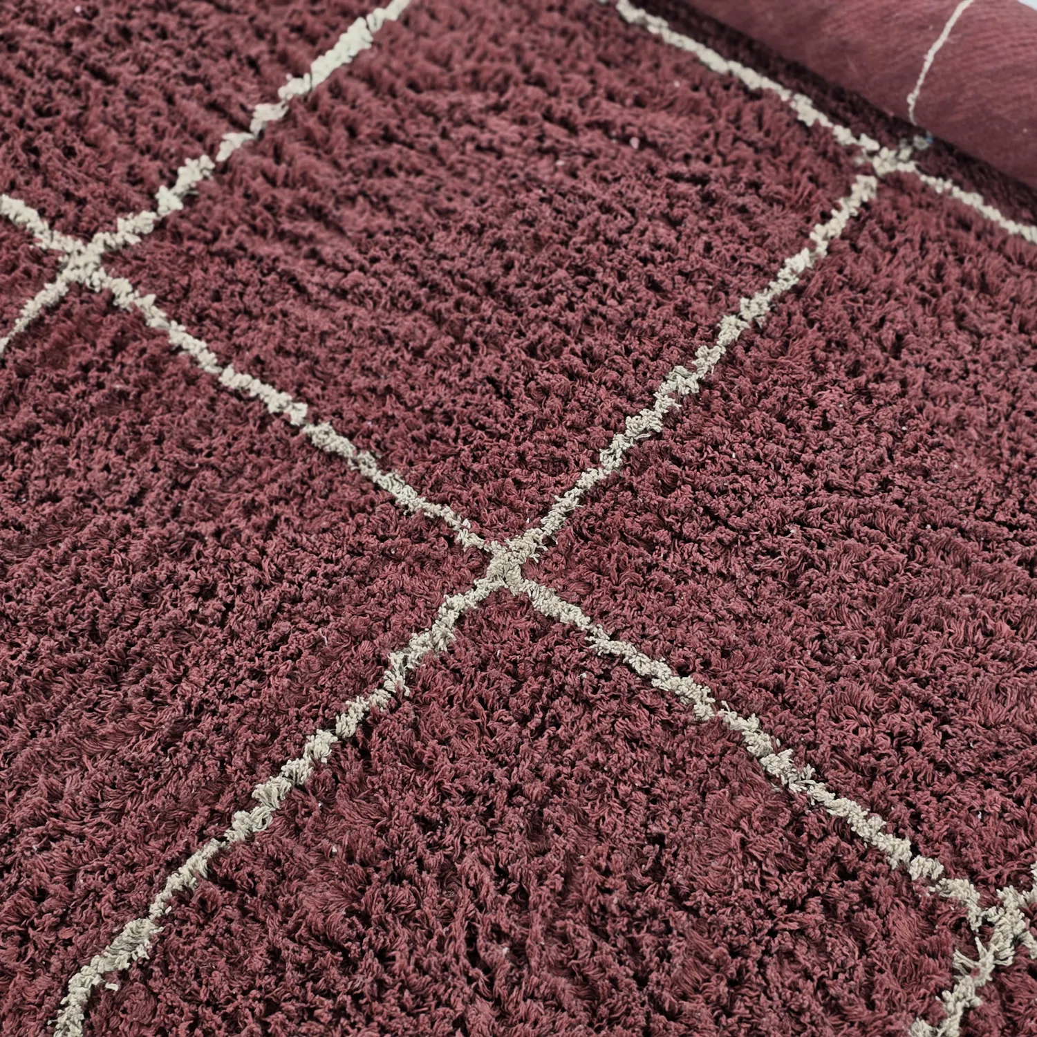 Kulatý koberec - Lana Natural Cotton Shaggy (taupe/červený)
