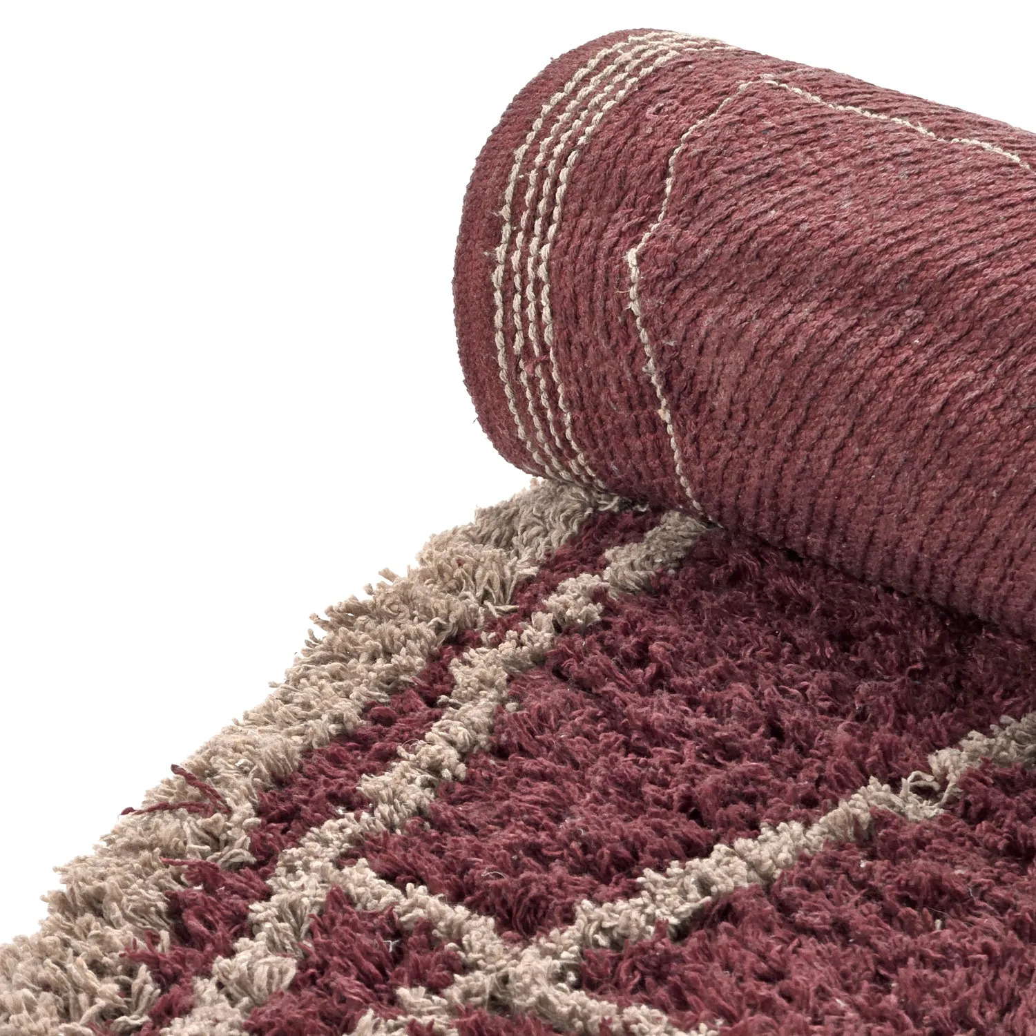Kulatý koberec - Lana Natural Cotton Shaggy (taupe/červený)