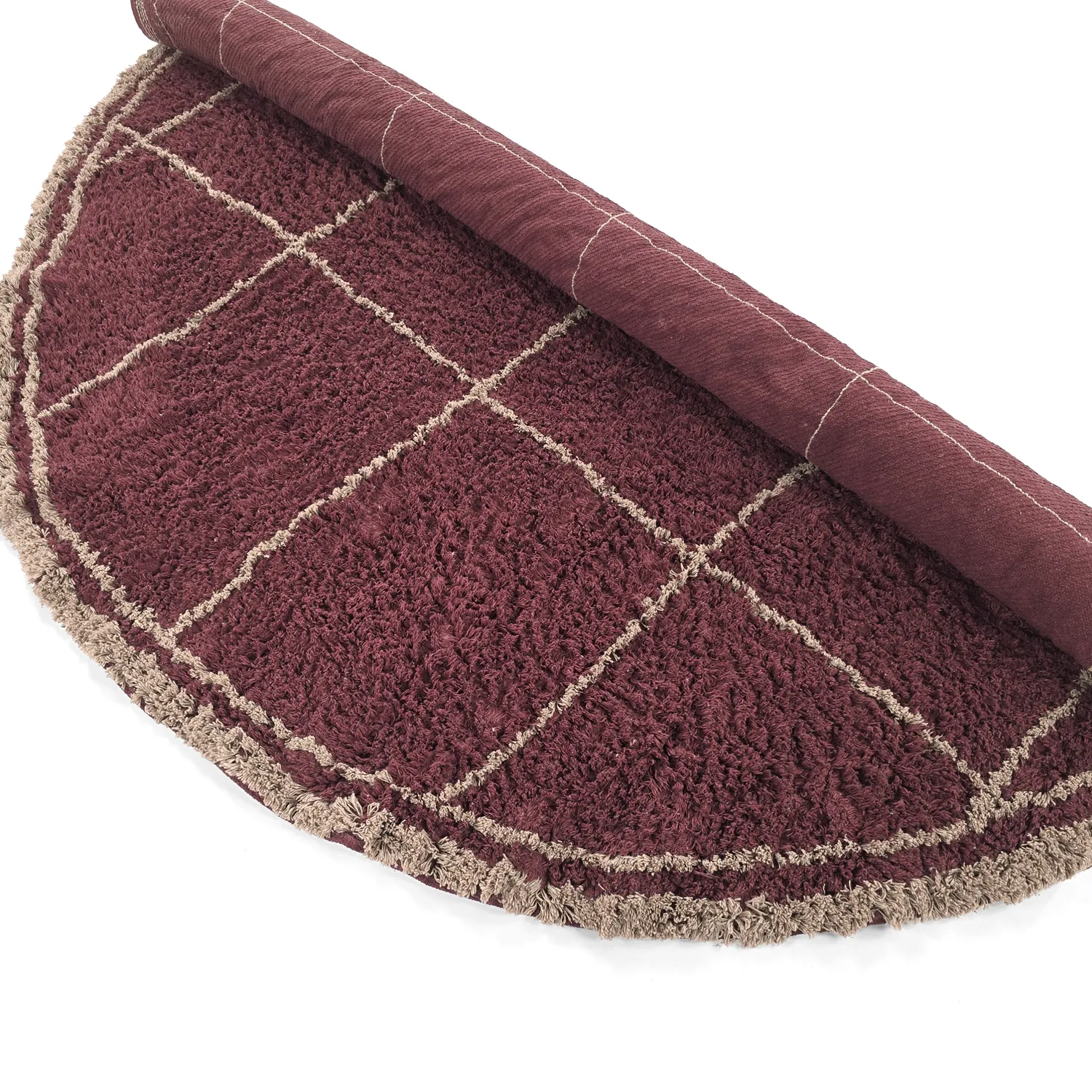 Kulatý koberec - Lana Natural Cotton Shaggy (taupe/červený)