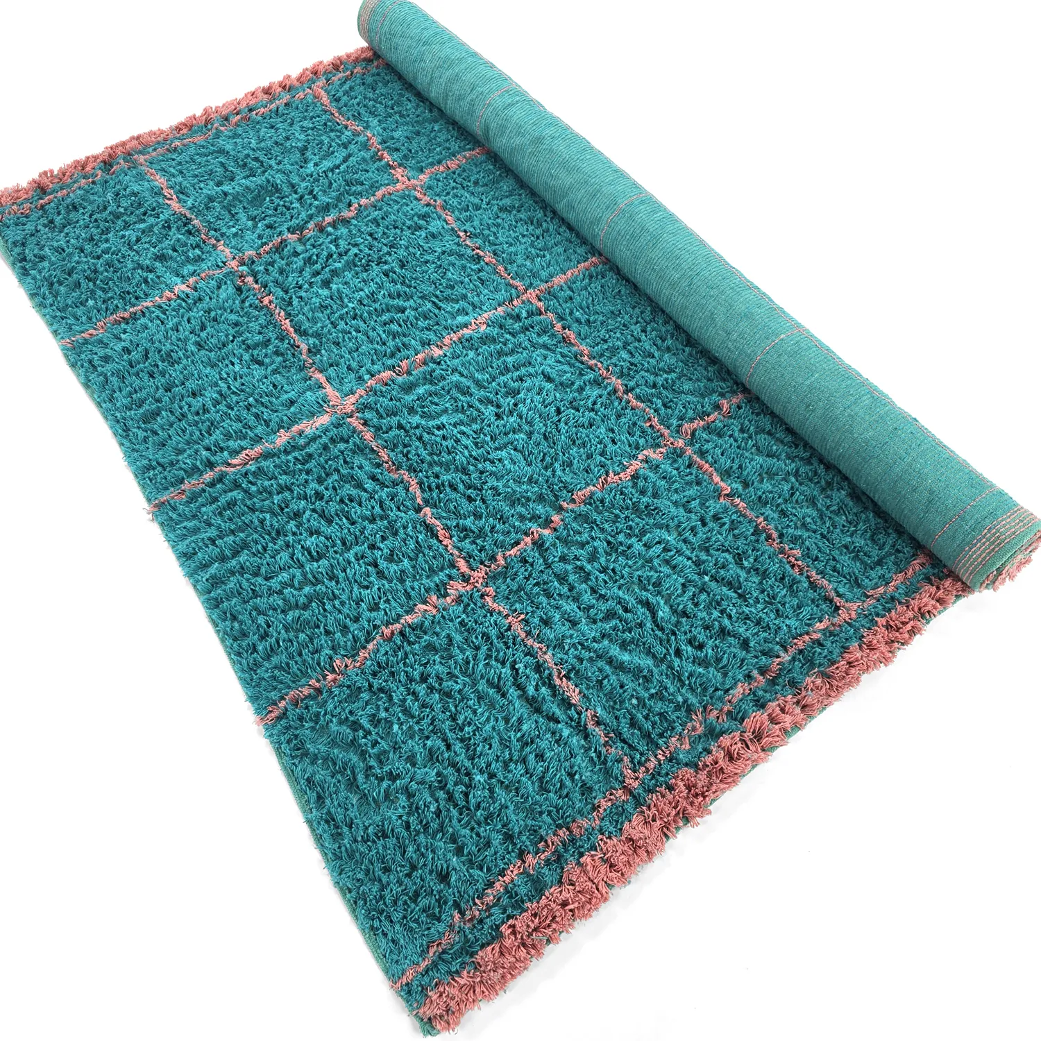 Shaggy koberce - Lana Natural Cotton Shaggy (tyrkysová/růžová)