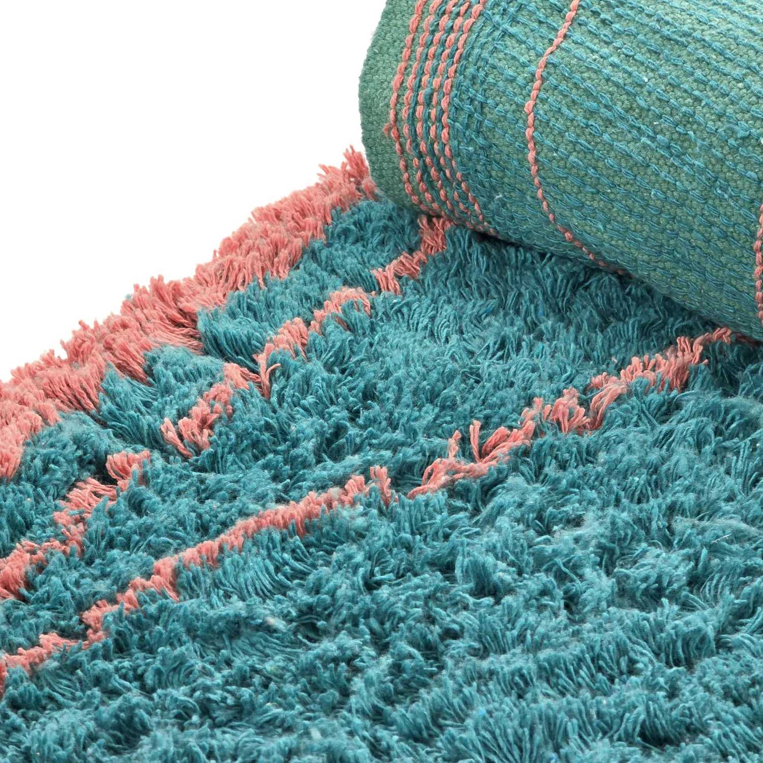 Kulatý koberec - Lana Natural Cotton Shaggy (tyrkysová/růžová)