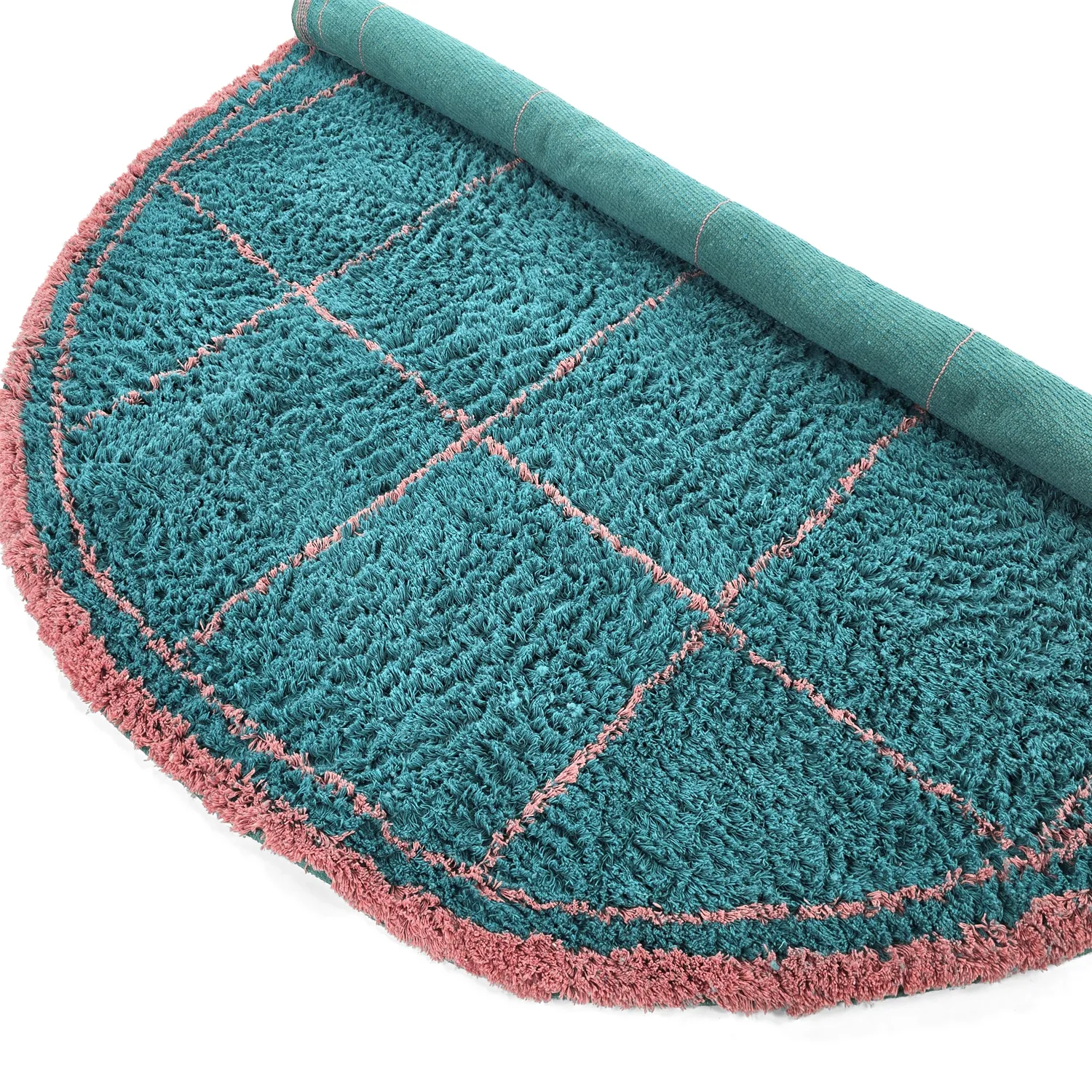 Kulatý koberec - Lana Natural Cotton Shaggy (tyrkysová/růžová)