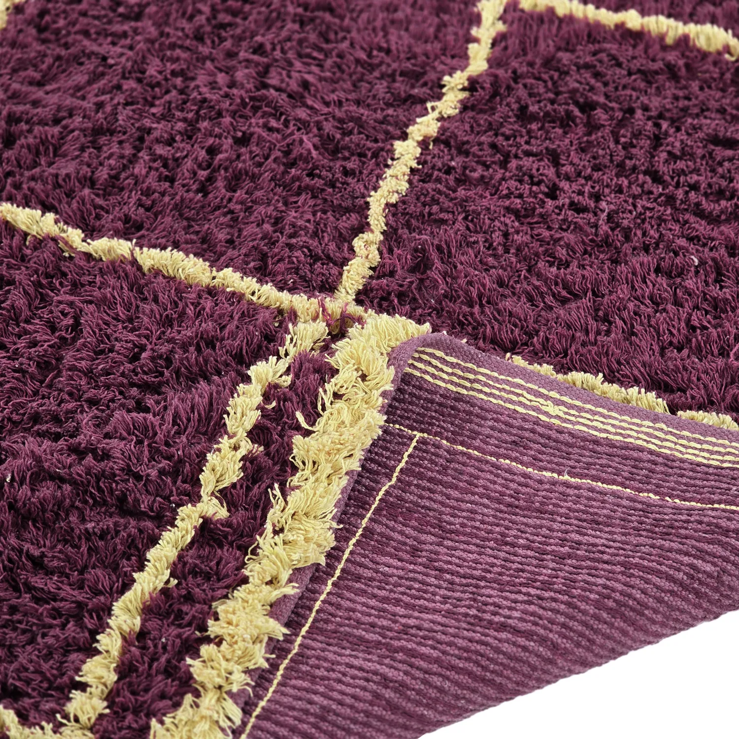 Shaggy koberce - Lana Natural Cotton Shaggy (vínová/žlutá)
