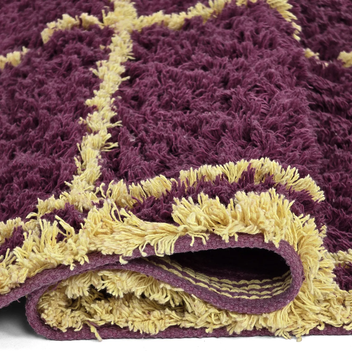 Shaggy koberce - Lana Natural Cotton Shaggy (vínová/žlutá)
