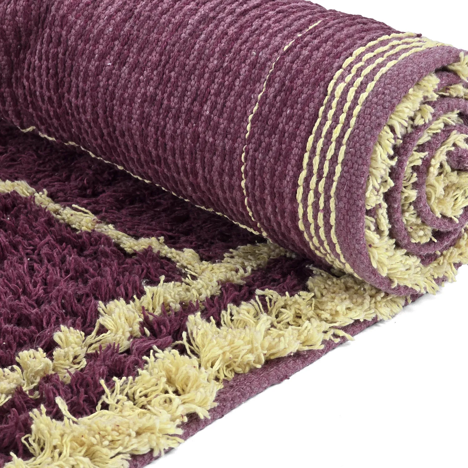 Shaggy koberce - Lana Natural Cotton Shaggy (vínová/žlutá)