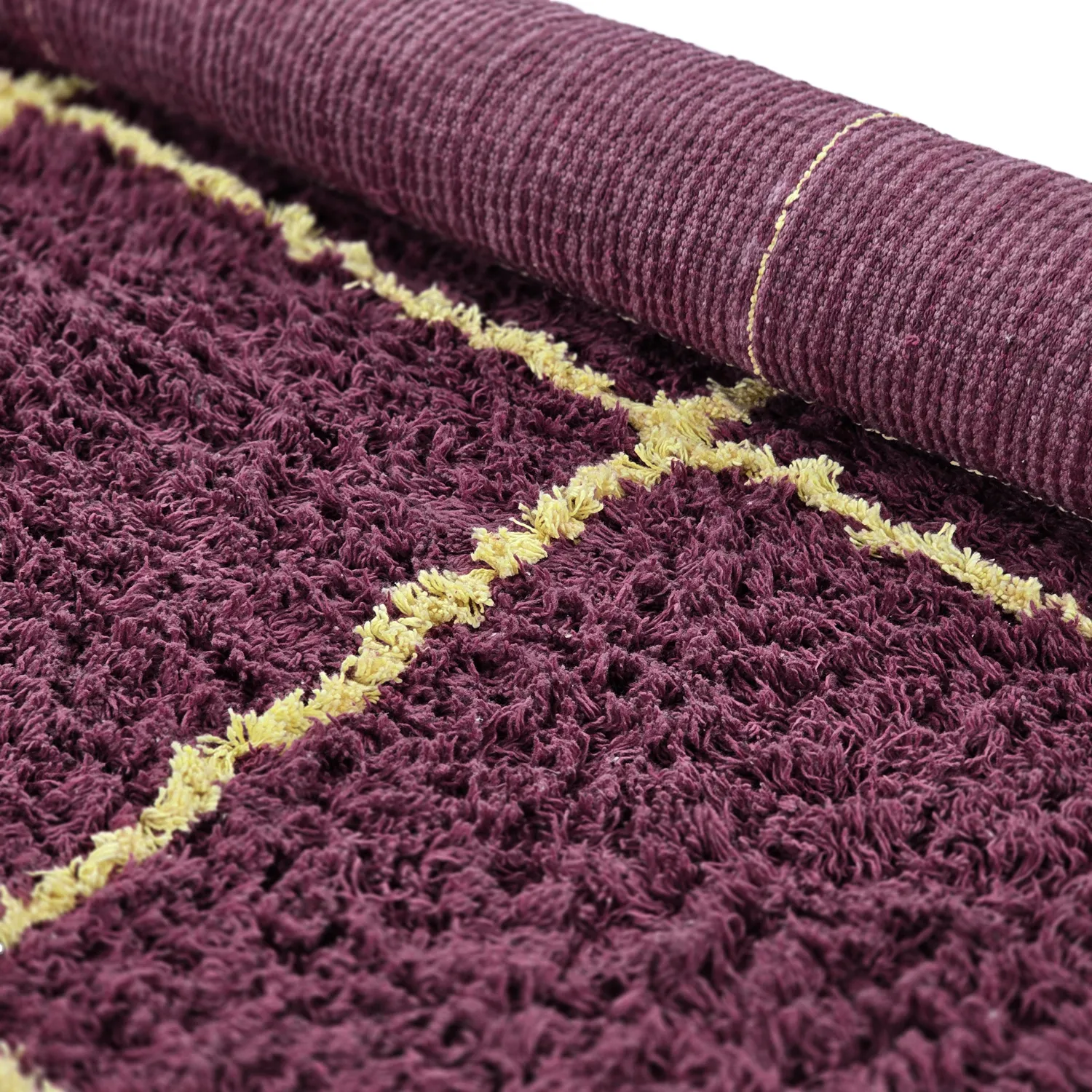 Shaggy koberce - Lana Natural Cotton Shaggy (vínová/žlutá)