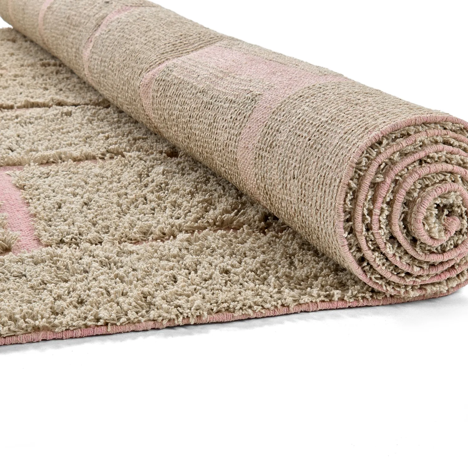 Shaggy koberce - Lindley Natural Cotton Shaggy (béžová/růžová)