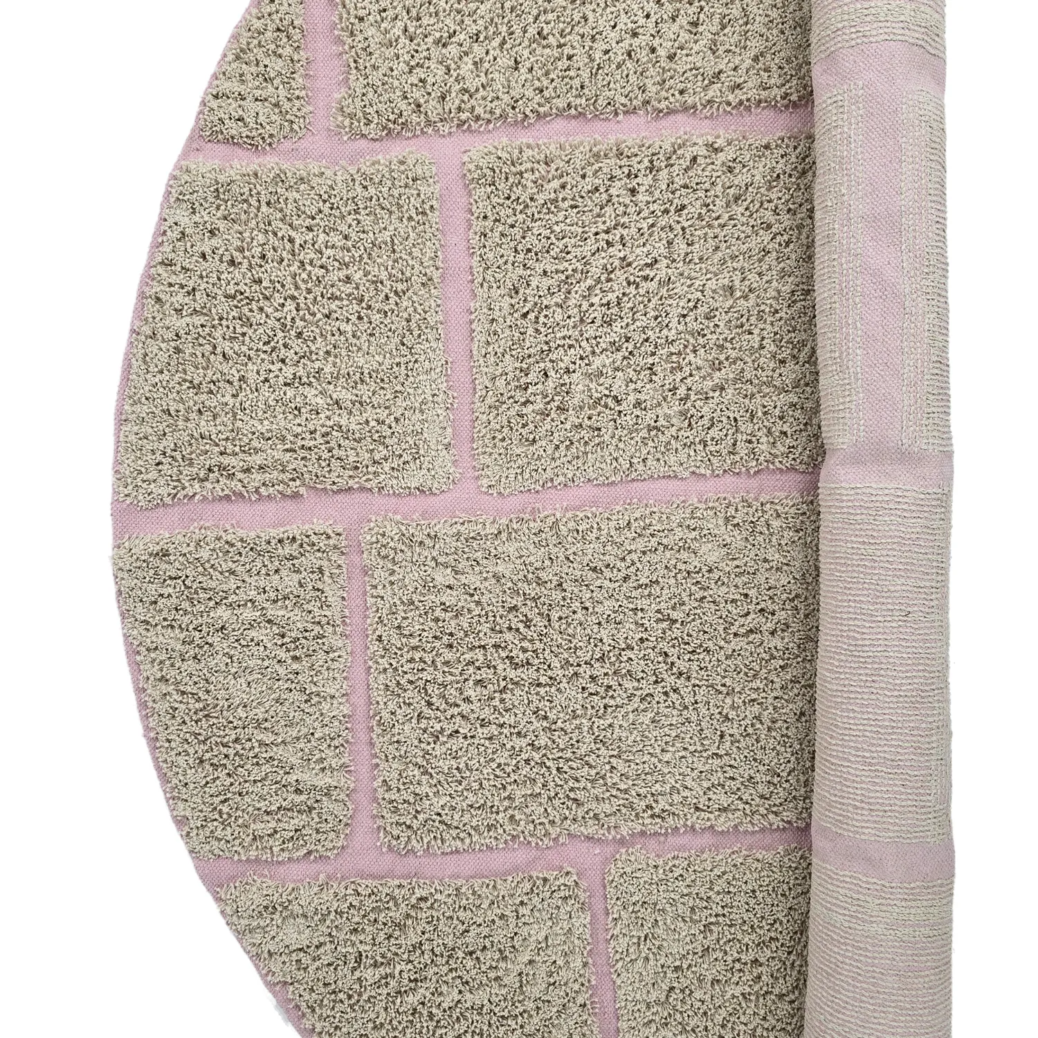 Kulatý koberec - Lindley Natural Cotton Shaggy (béžová/růžová)