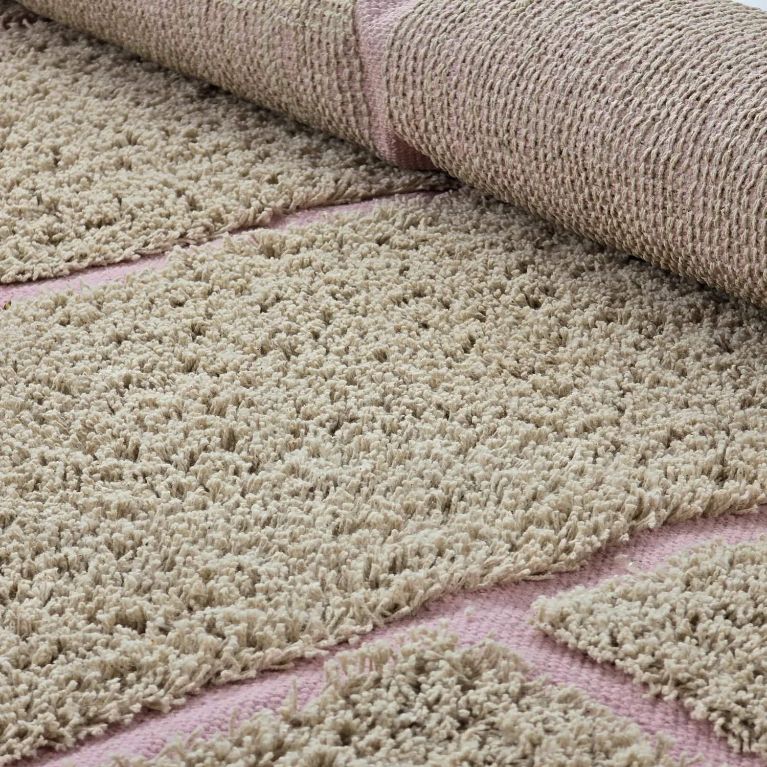 Kulatý koberec - Lindley Natural Cotton Shaggy (béžová/růžová)