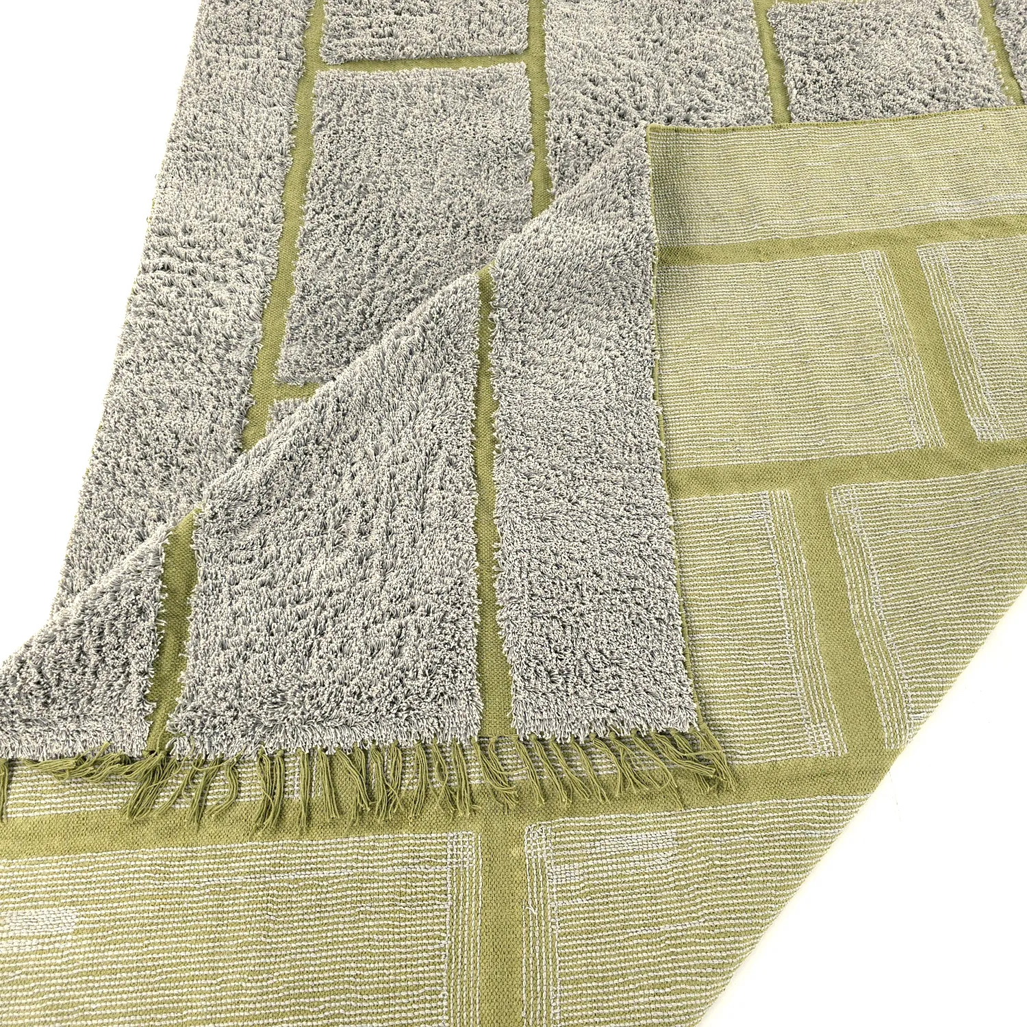 Shaggy koberce - Lindley Natural Cotton Shaggy (šedo/zelená)