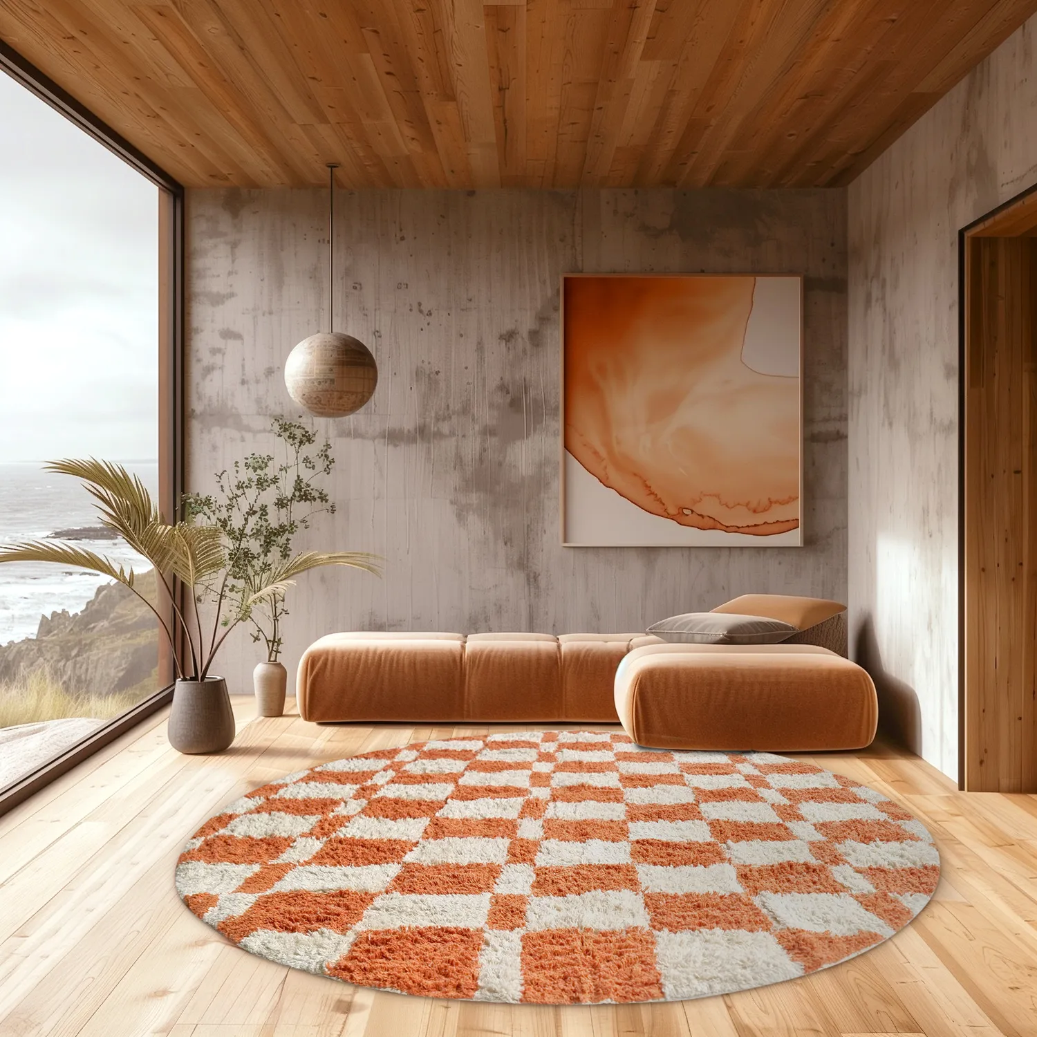 Kulatý koberec - Maranello Natural Cotton Shaggy (oranžová)