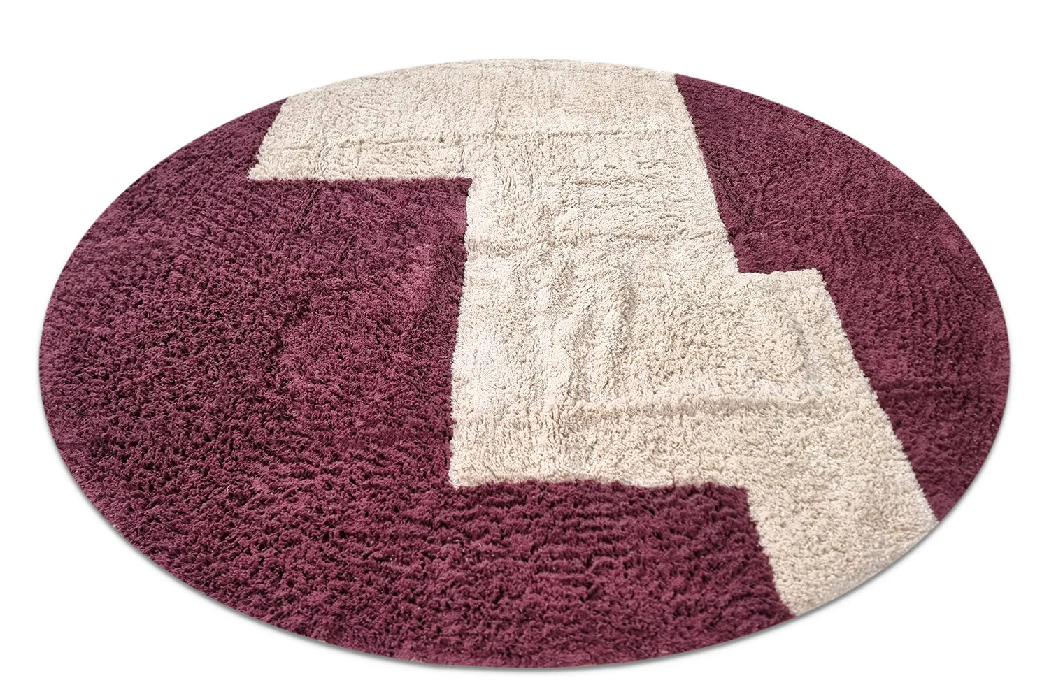 Kulatý koberec - Ricco Natural Cotton Shaggy (offwhite/vínově červená)