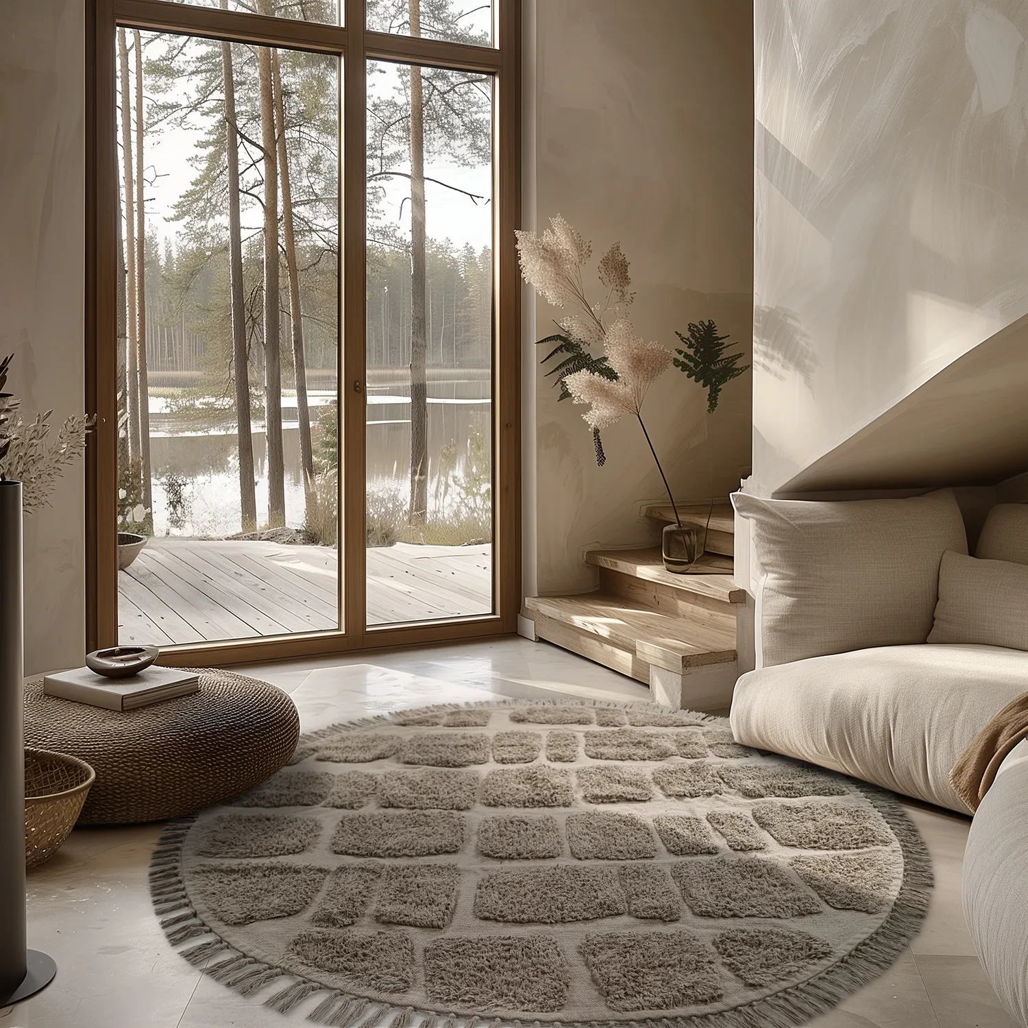 Kulatý koberec - Salem Natural Cotton Shaggy (taupe)