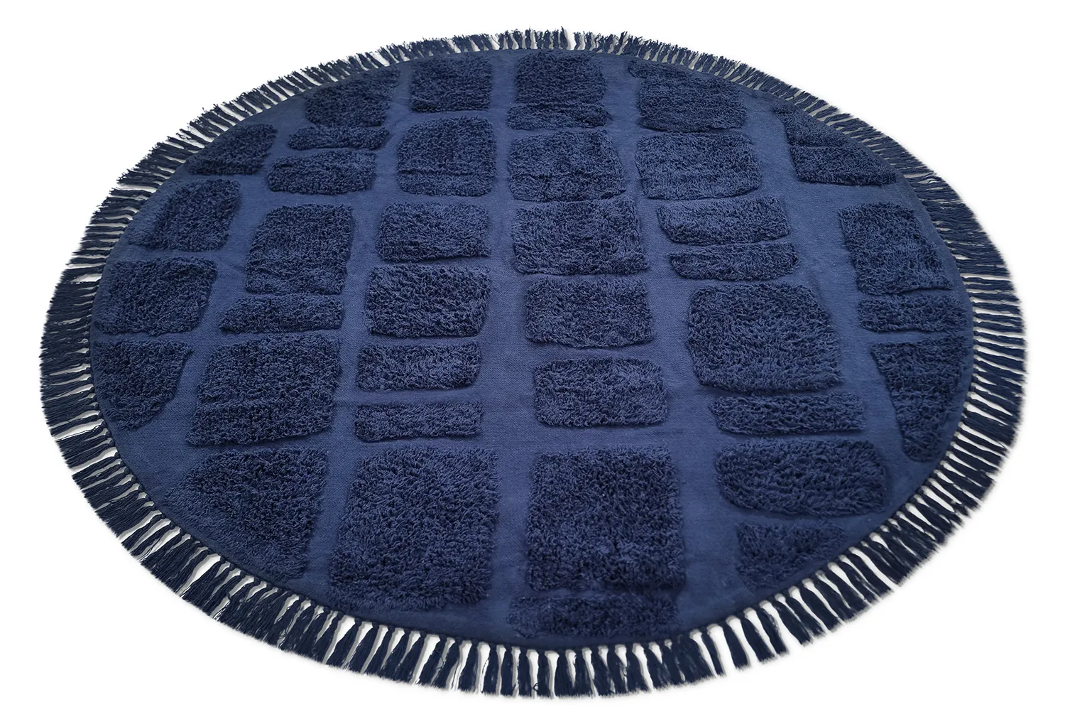 Kulatý koberec - Salem Natural Cotton Shaggy (tmavě modrá)