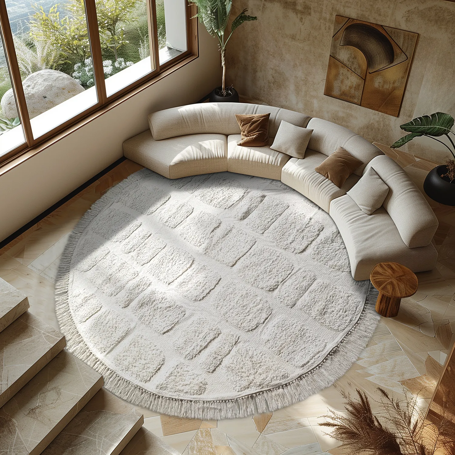 Kulatý koberec - Salem Natural Cotton Shaggy (offwhite)