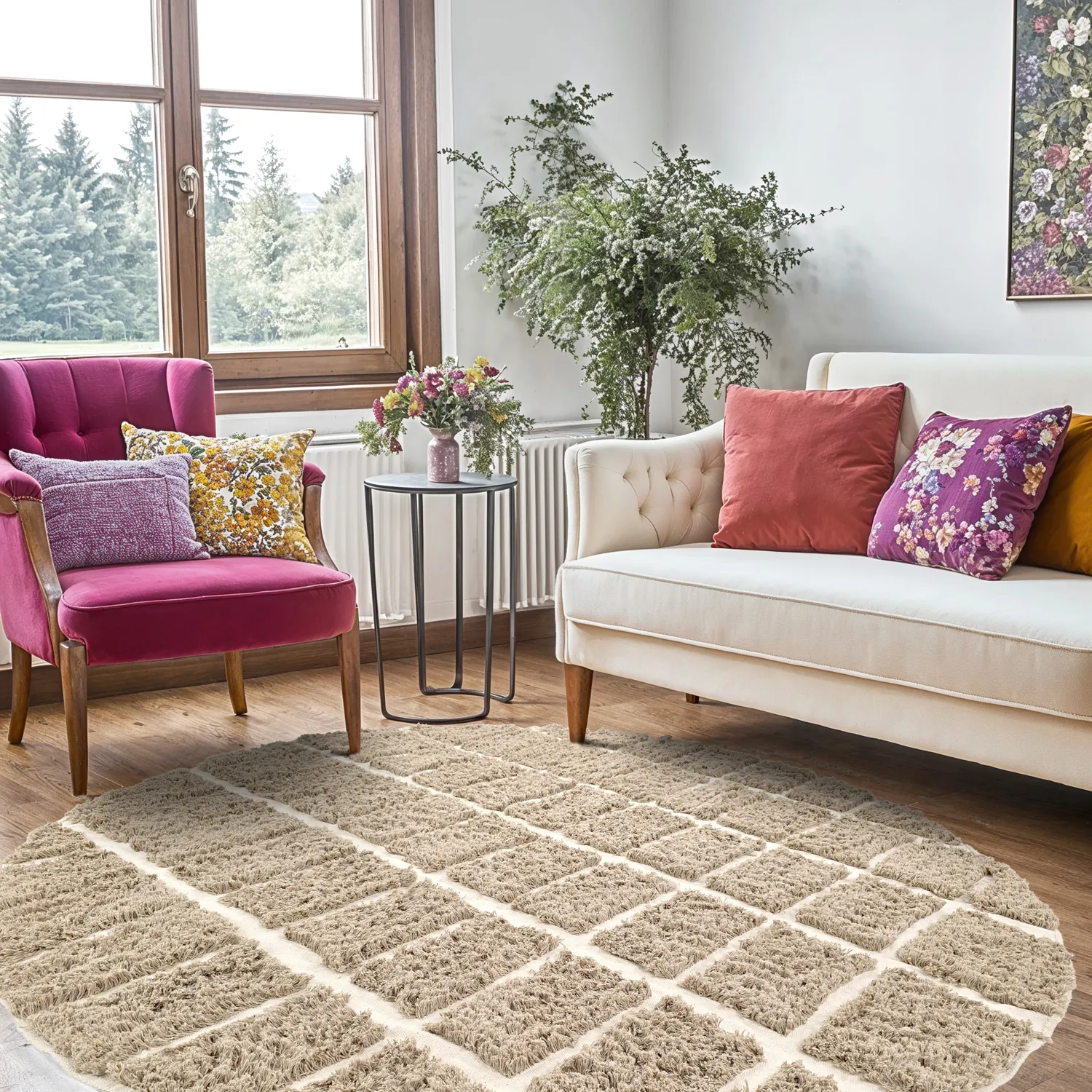 Kulatý koberec - Zola Natural Cotton Shaggy (béžový)