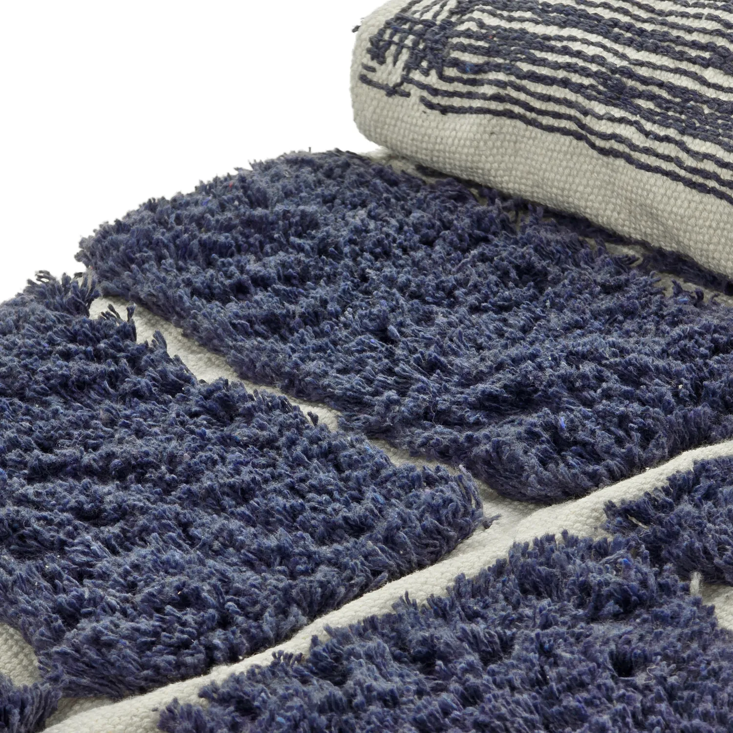 Kulatý koberec - Zola Natural Cotton Shaggy (modrý)