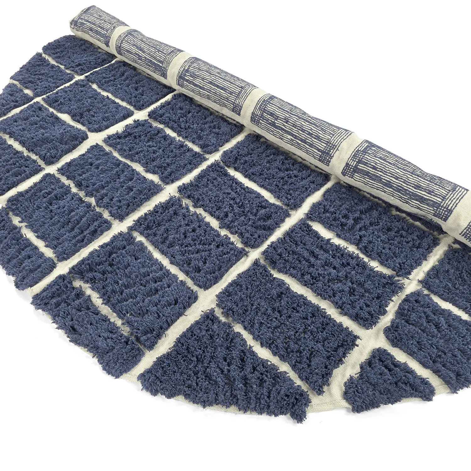 Kulatý koberec - Zola Natural Cotton Shaggy (modrý)
