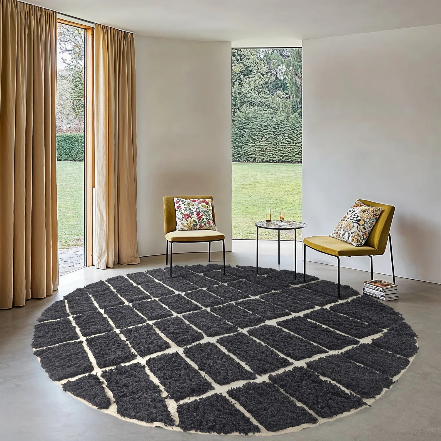 Kulatý koberec - Zola Natural Cotton Shaggy (tmavě šedá)