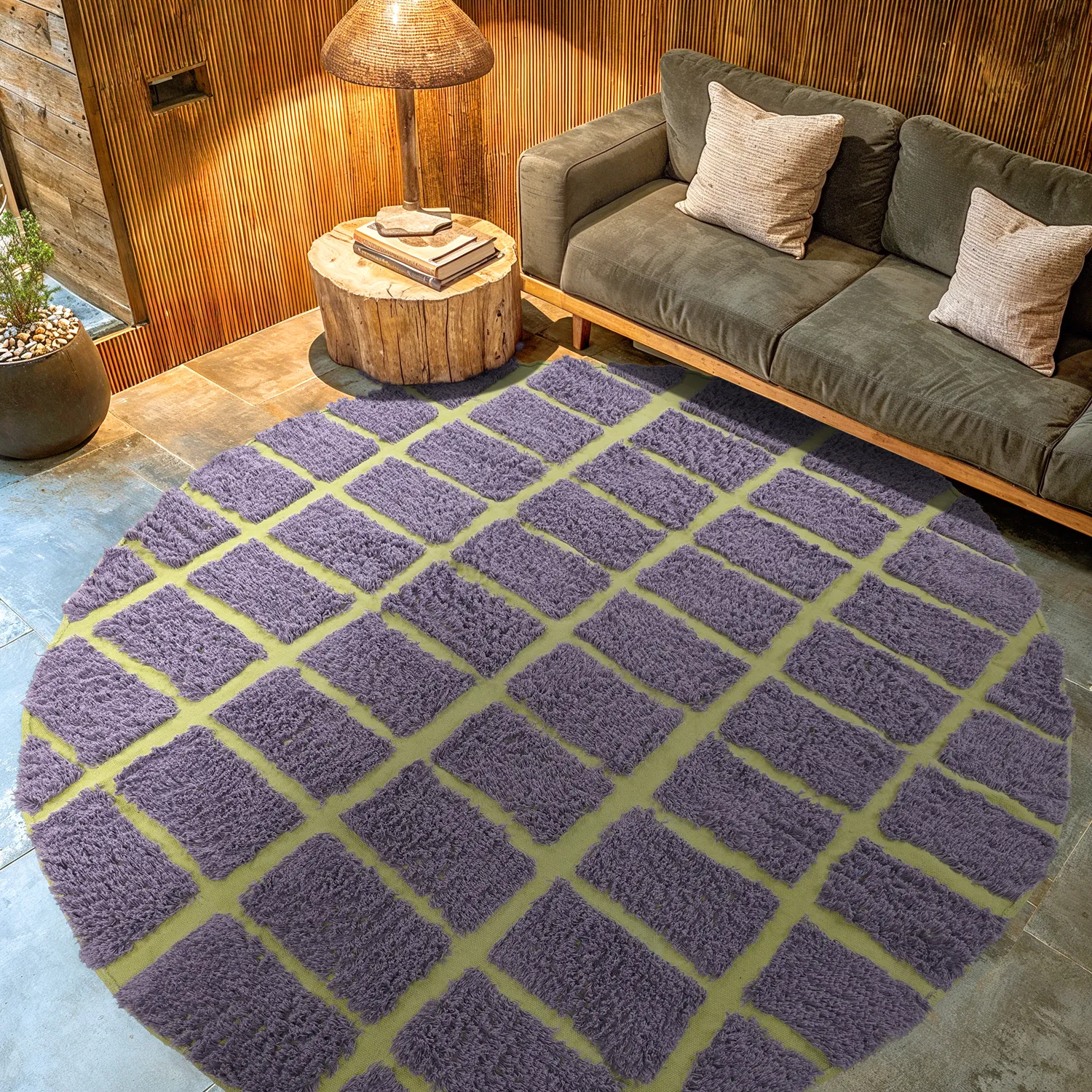 Kulatý koberec - Zola Natural Cotton Shaggy (fialová)