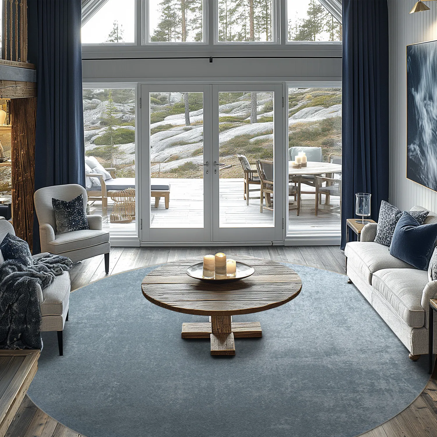 Kulatý koberec - Lynton (modrý)